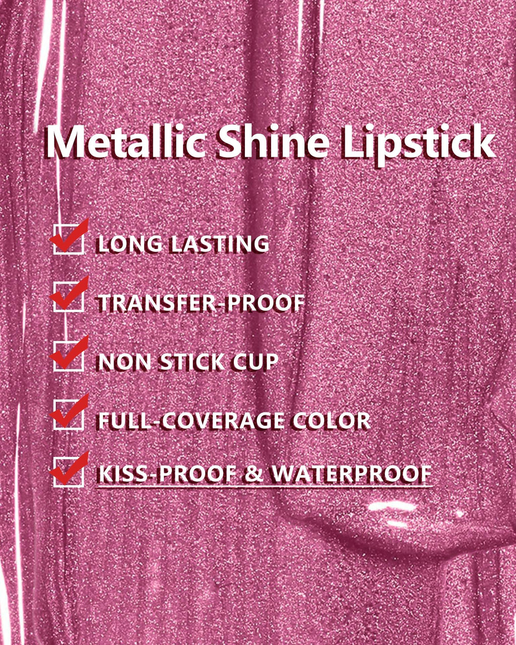 MAKI YIKA 3Pc Metallic Lipstick – Pink Nude Brown High Shine, Long-Lasting Transfer-Proof
