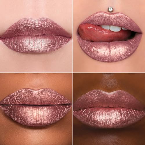MAKI YIKA 3Pc Metallic Lipstick – Pink Nude Brown High Shine, Long-Lasting Transfer-Proof