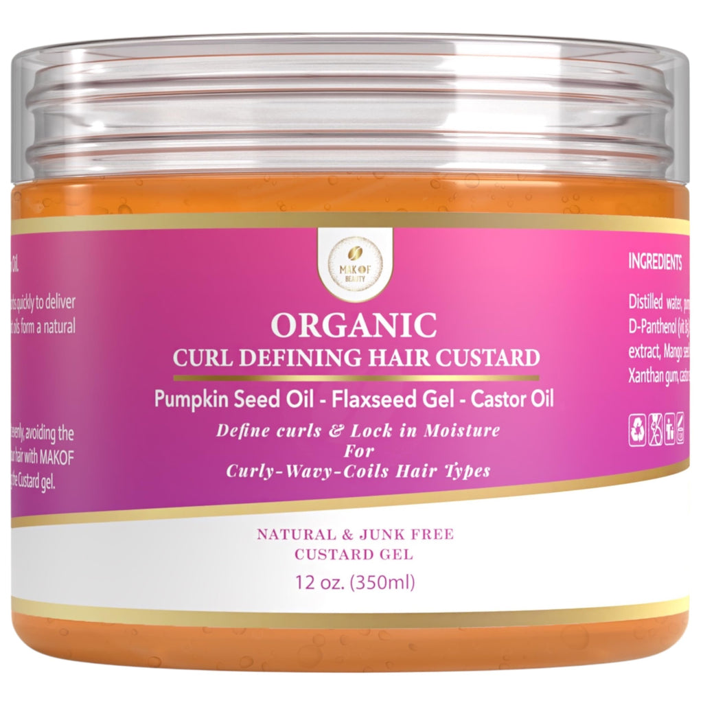 MAKOF BEAUTY Curls Defining & Styling Custard Gel – 12 oz, Flaxseed, Pumpkin Seed & Rosemary