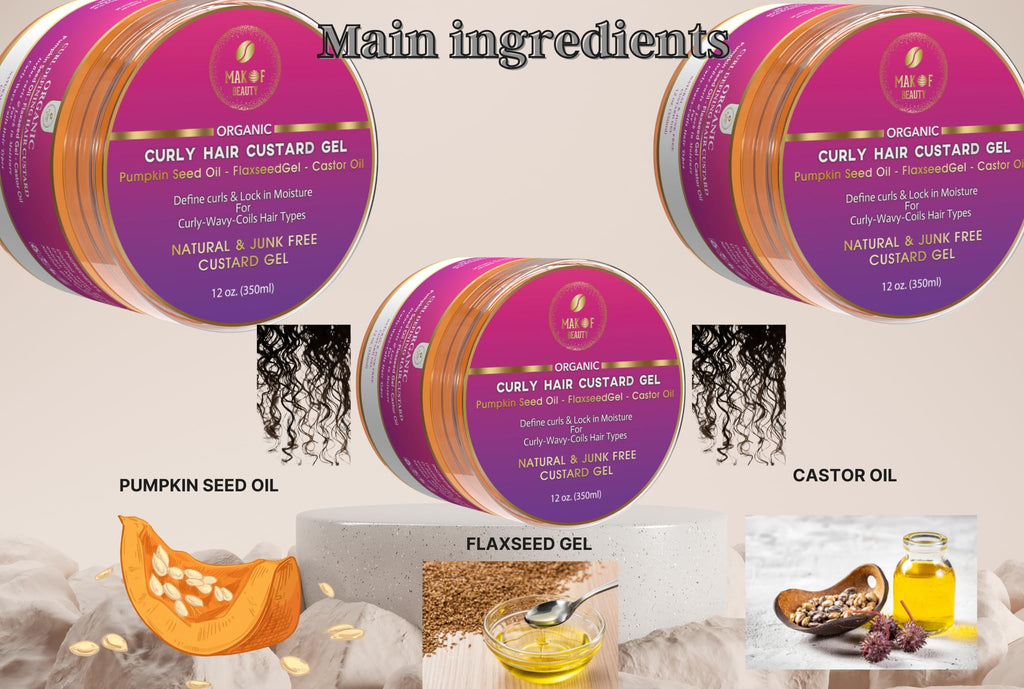 MAKOF BEAUTY Curls Defining & Styling Custard Gel – 12 oz, Flaxseed, Pumpkin Seed & Rosemary