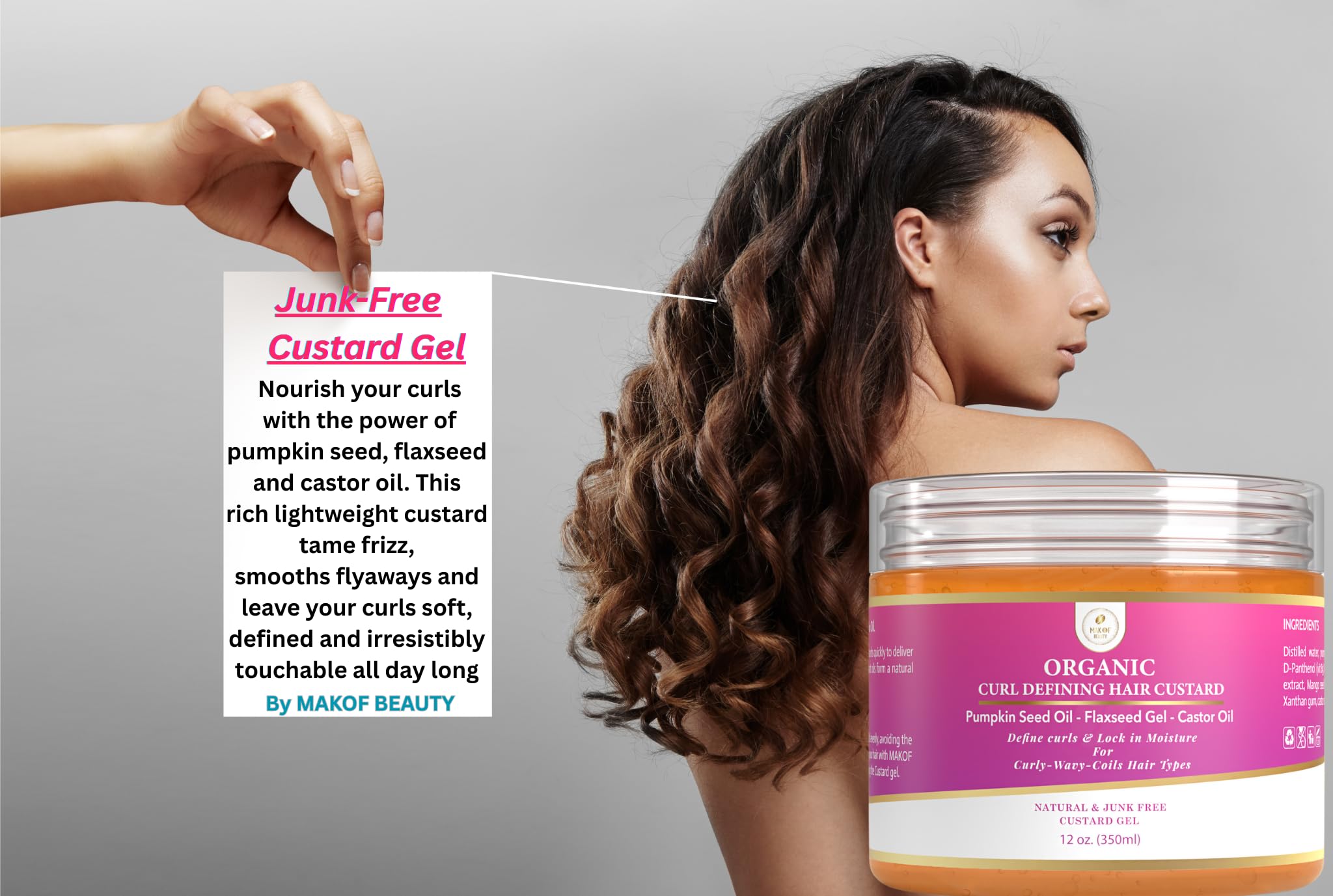 MAKOF BEAUTY Curls Defining & Styling Custard Gel – 12 oz, Flaxseed, Pumpkin Seed & Rosemary