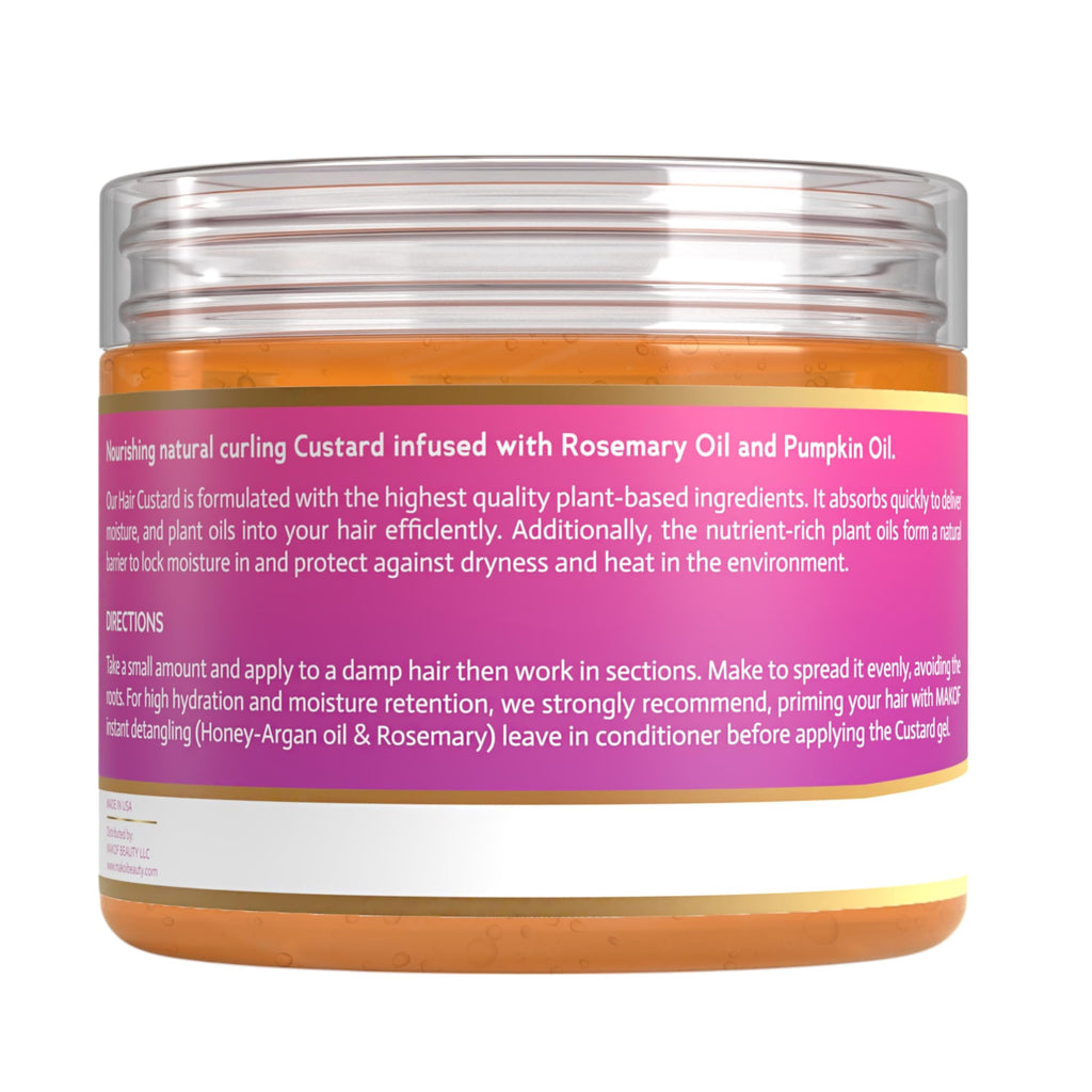 MAKOF BEAUTY Curls Defining & Styling Custard Gel – 12 oz, Flaxseed, Pumpkin Seed & Rosemary