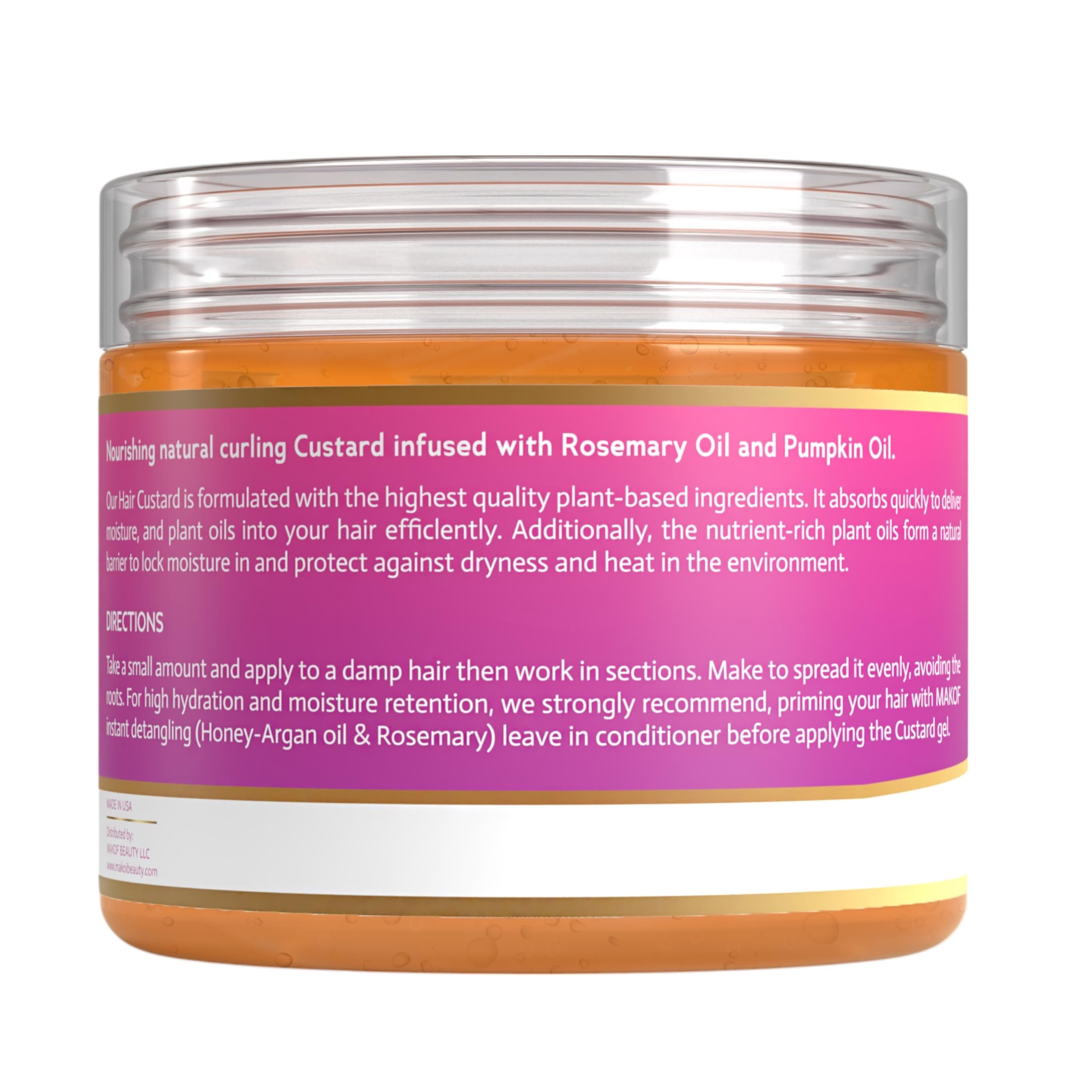 MAKOF BEAUTY Curls Defining & Styling Custard Gel – 12 oz, Flaxseed, Pumpkin Seed & Rosemary