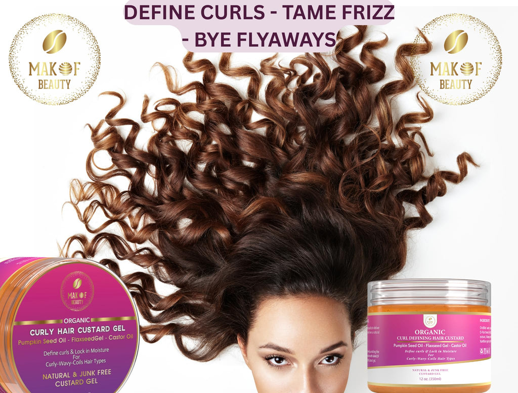 MAKOF BEAUTY Curls Defining & Styling Custard Gel – 12 oz, Flaxseed, Pumpkin Seed & Rosemary