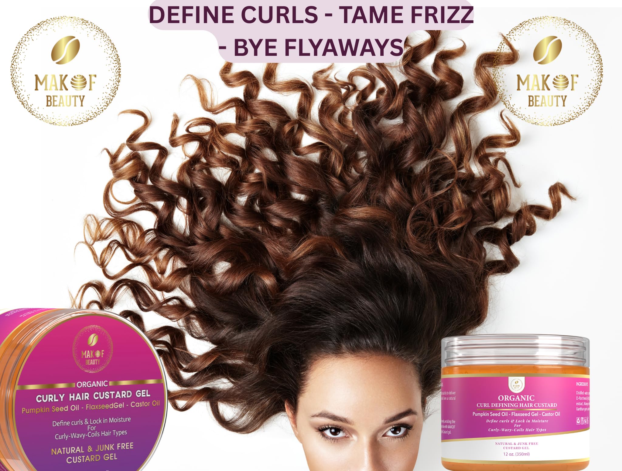 MAKOF BEAUTY Curls Defining & Styling Custard Gel – 12 oz, Flaxseed, Pumpkin Seed & Rosemary
