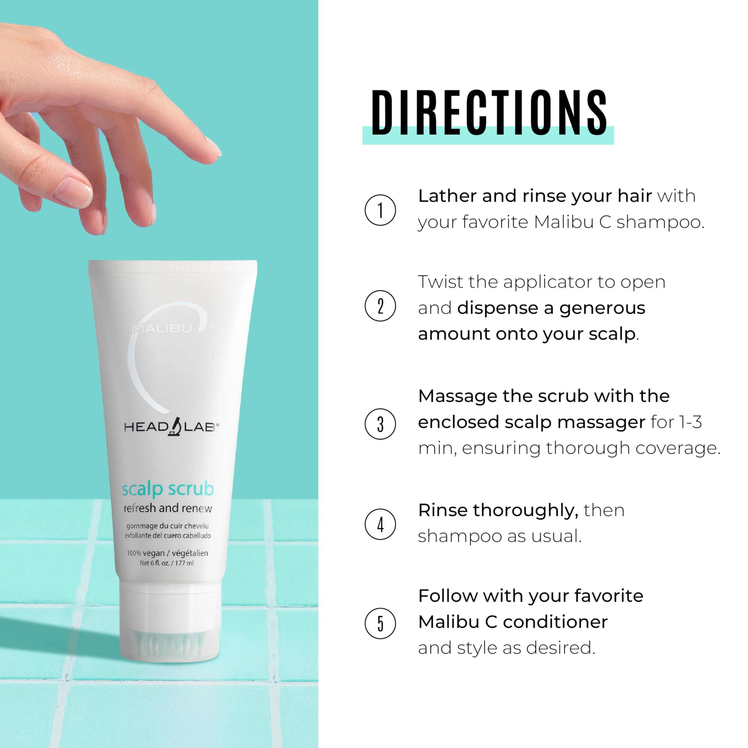 Malibu C Head Lab Scalp Scrub – Gentle Exfoliant with Activated Charcoal & Jojoba Esters (6 oz)