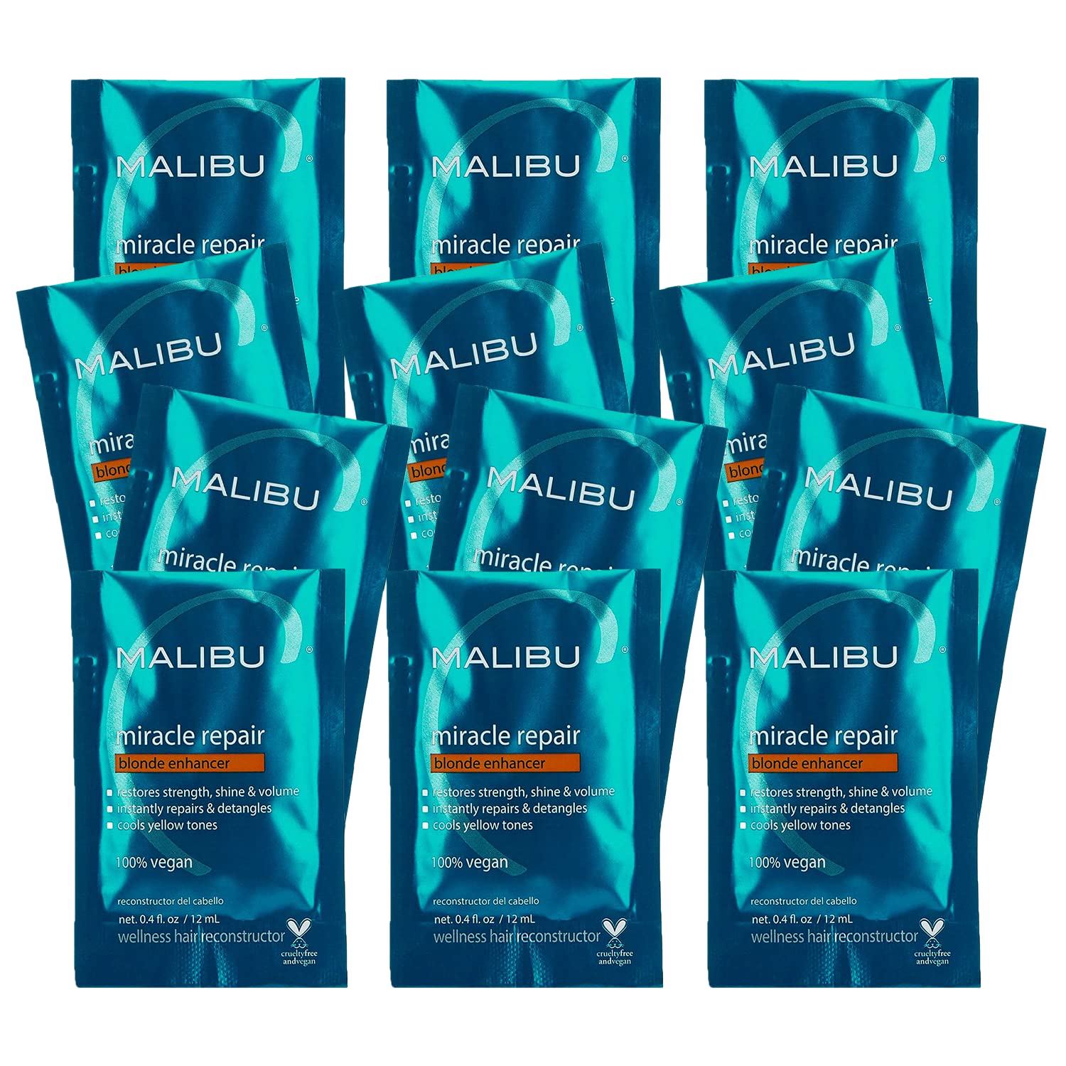 Malibu C Miracle Repair Blonde Enhancer (12 Packets) – Deep Conditioning for Damaged Blonde Hair