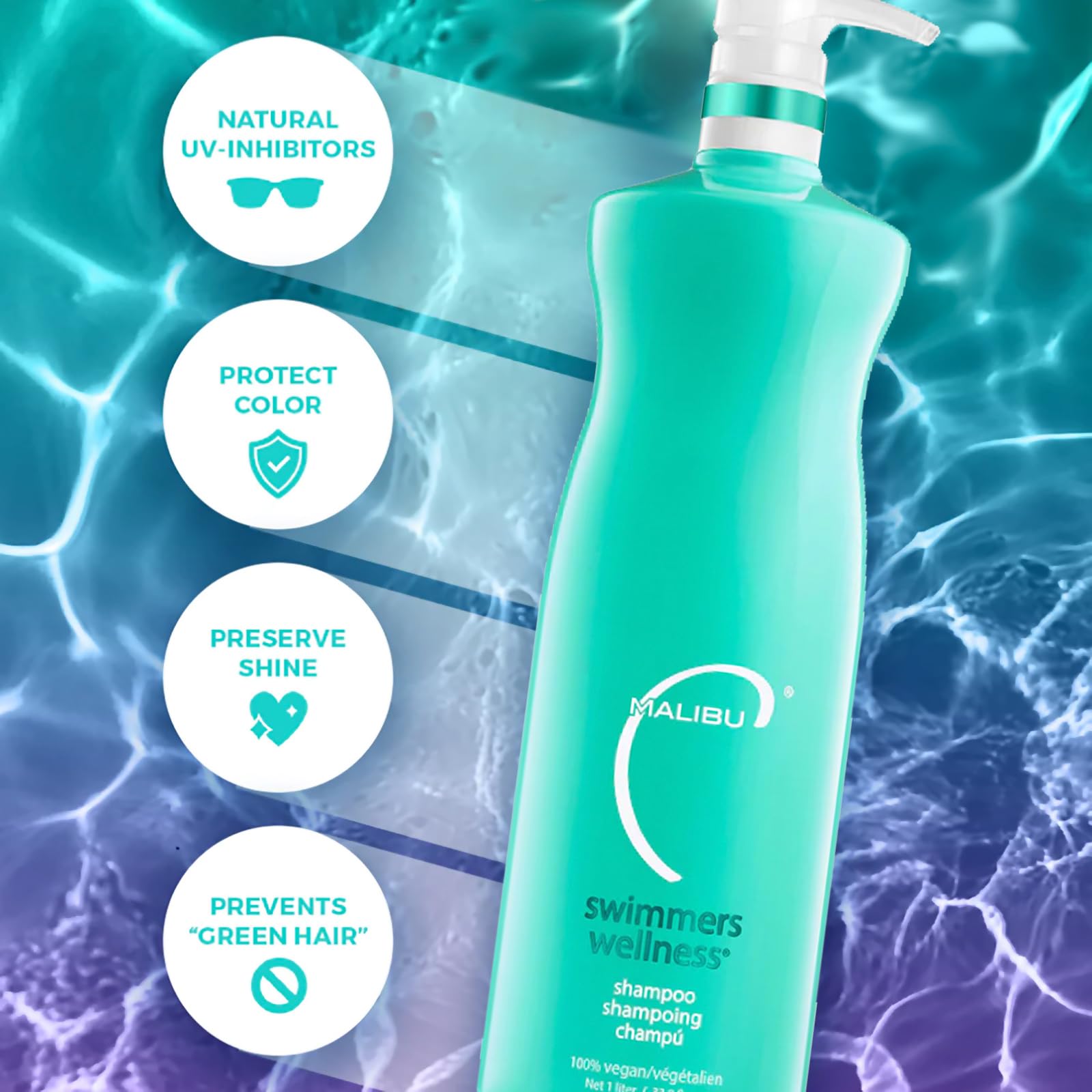 Malibu C Swimmers Wellness Shampoo & Conditioner Set – Protect Chlorine, Preserve Color (33.8 oz)
