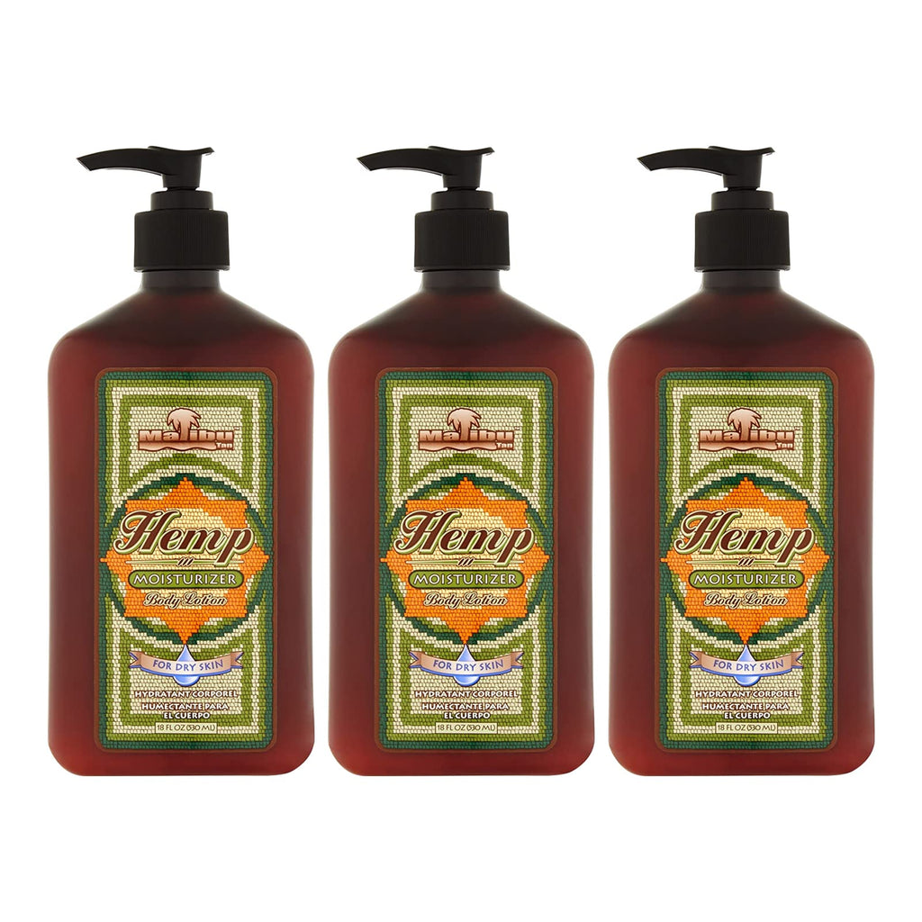 Malibu Tan For Dry Skin Hemp Body Lotion — 18 fl oz (3 Pack) | Hydrating, Lightweight Formula