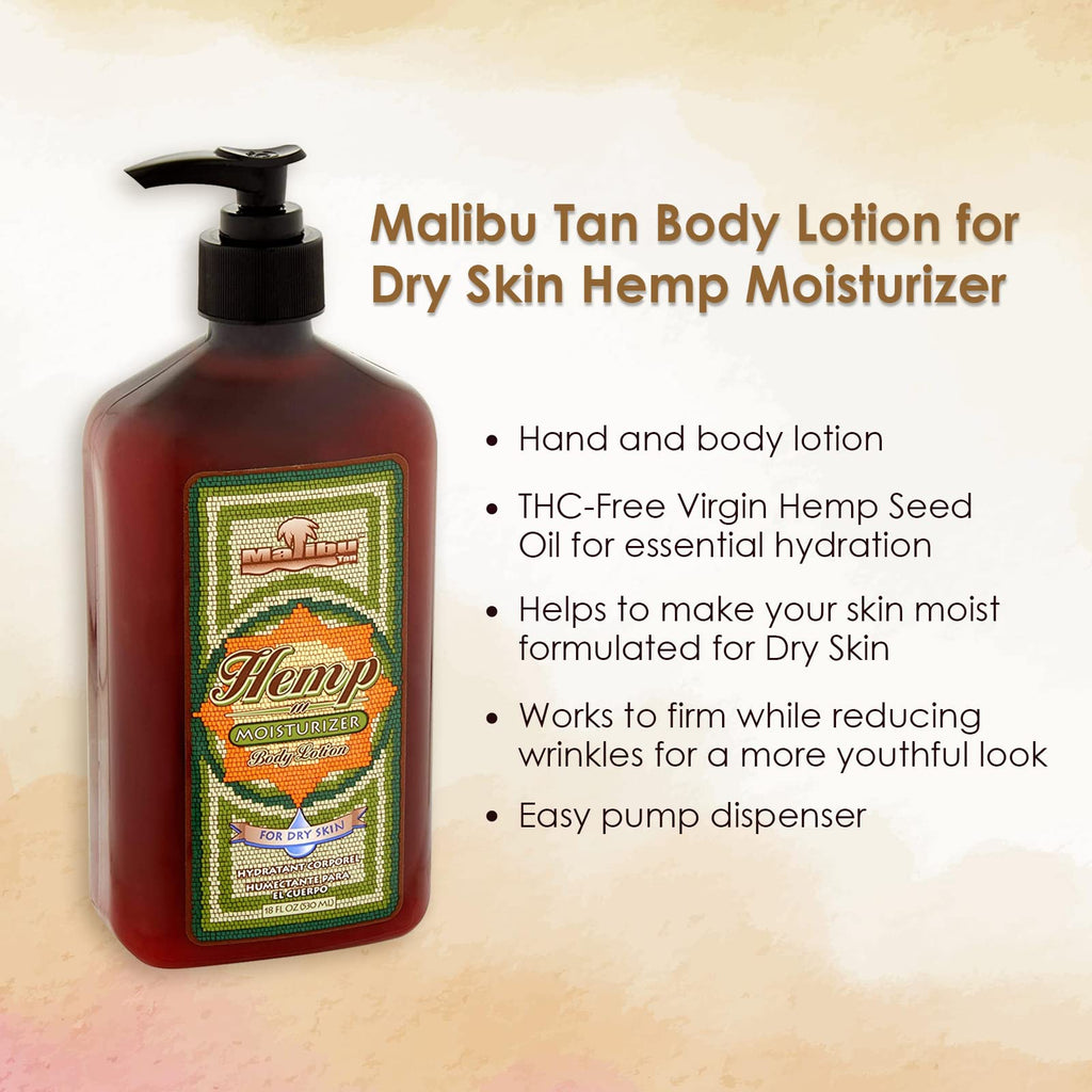 Malibu Tan For Dry Skin Hemp Body Lotion — 18 fl oz (3 Pack) | Hydrating, Lightweight Formula