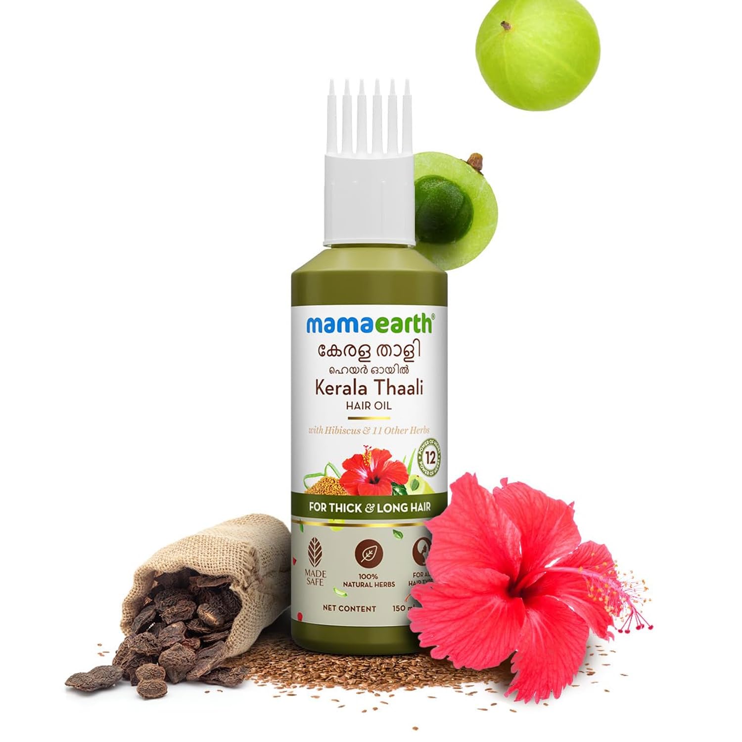 MAMAEARTH Kerala Thaali Hair Oil with Hibiscus & 11 Herbs — 150 ml