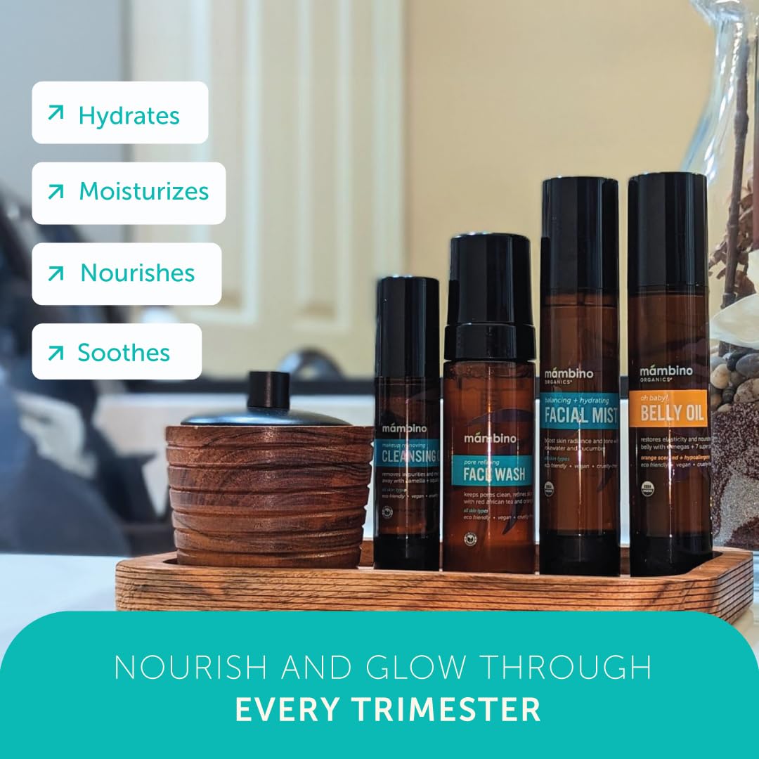 Mambino Organics Third Trimester Skincare Set – Pregnancy Kit with Belly Oil, Rose Mist, Cleansing Oil & Face Wash