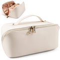 MAMUNU Large Capacity Cosmetic Bag — Travel Makeup Case with Handle, 6 Compartments (White)