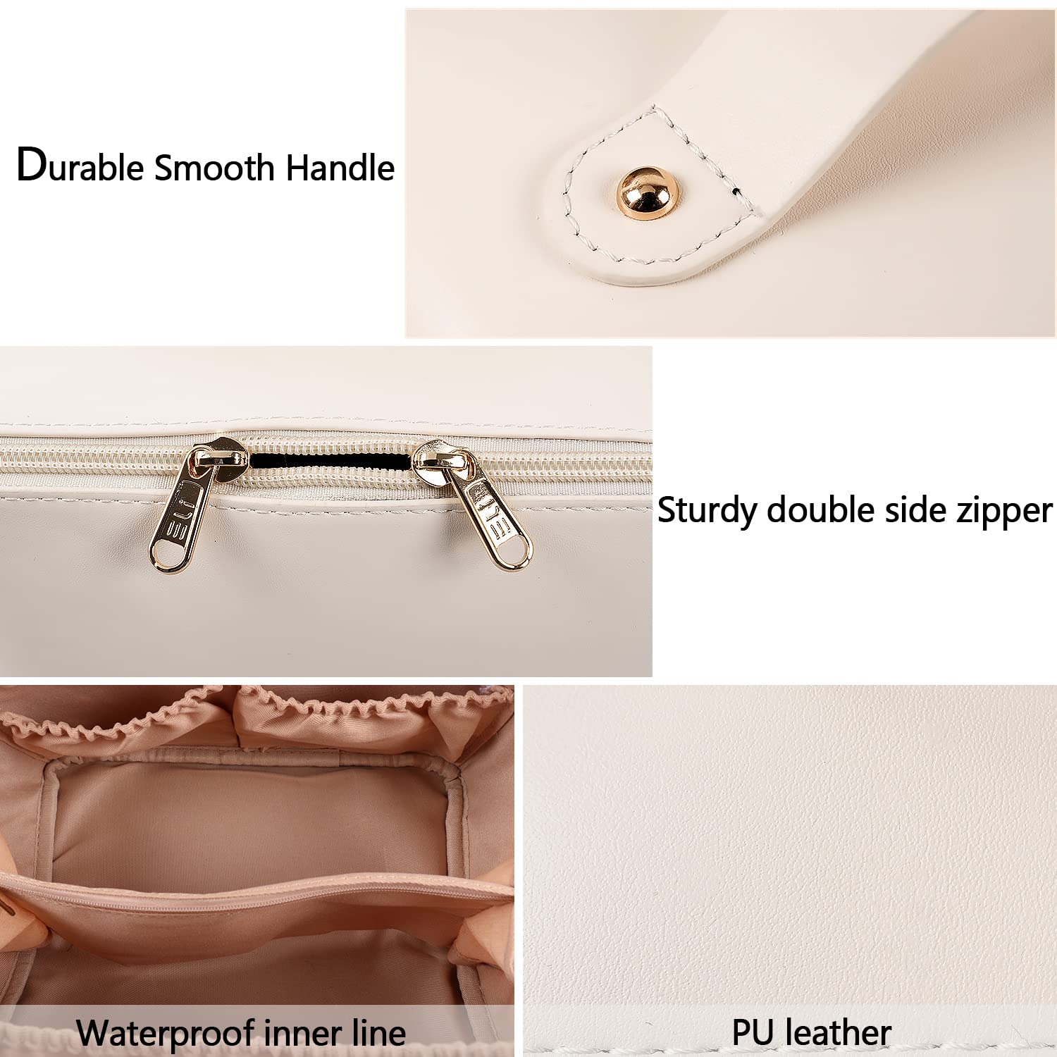 MAMUNU Large Capacity Cosmetic Bag — Travel Makeup Case with Handle, 6 Compartments (White)