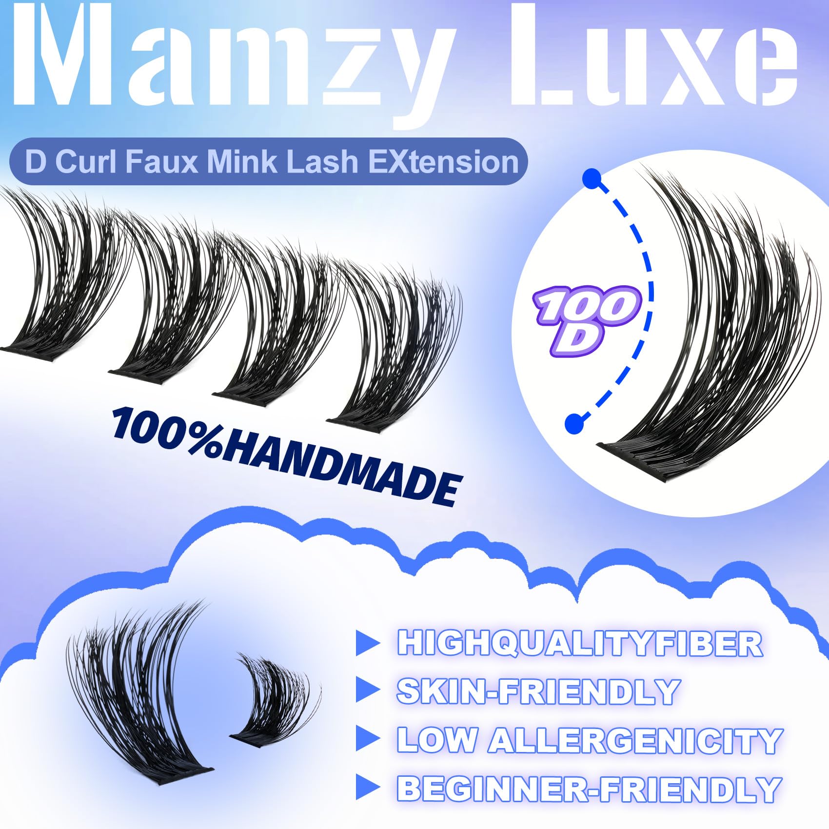 Mamzy Luxe Fluffy Lash Clusters Kit 100D 10-18mm | DIY Full-Volume Eyelash Extensions