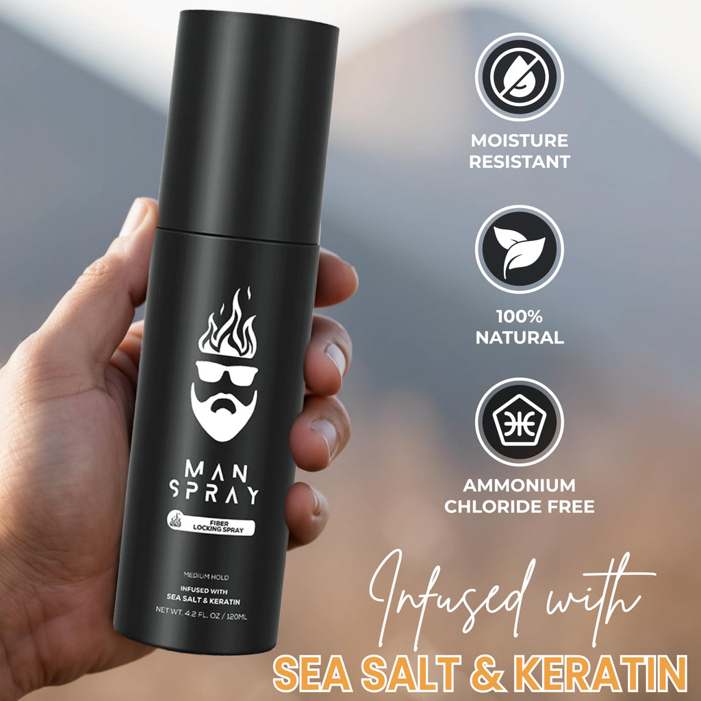 Man Essentials Hair Fiber Locking Spray – Sea Salt & Keratin for Lasting Hold | THE MAN KIT