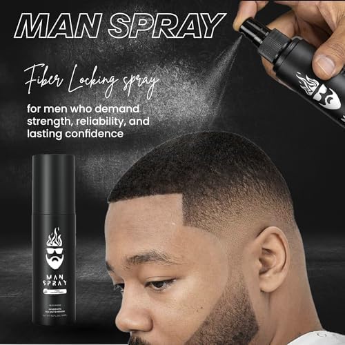 Man Essentials Hair Thickening Fibers (Black) + Locking Spray Kit | Fuller Hair & Beard | Hair Set by The Man Kit