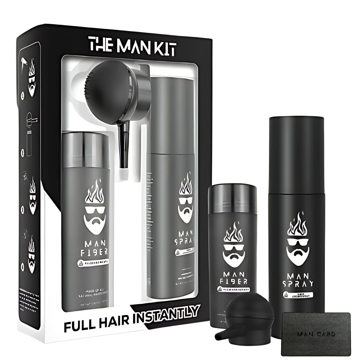 Man Essentials Hair Thickening Fibers (Black) + Locking Spray Kit | Fuller Hair & Beard | Hair Set by The Man Kit