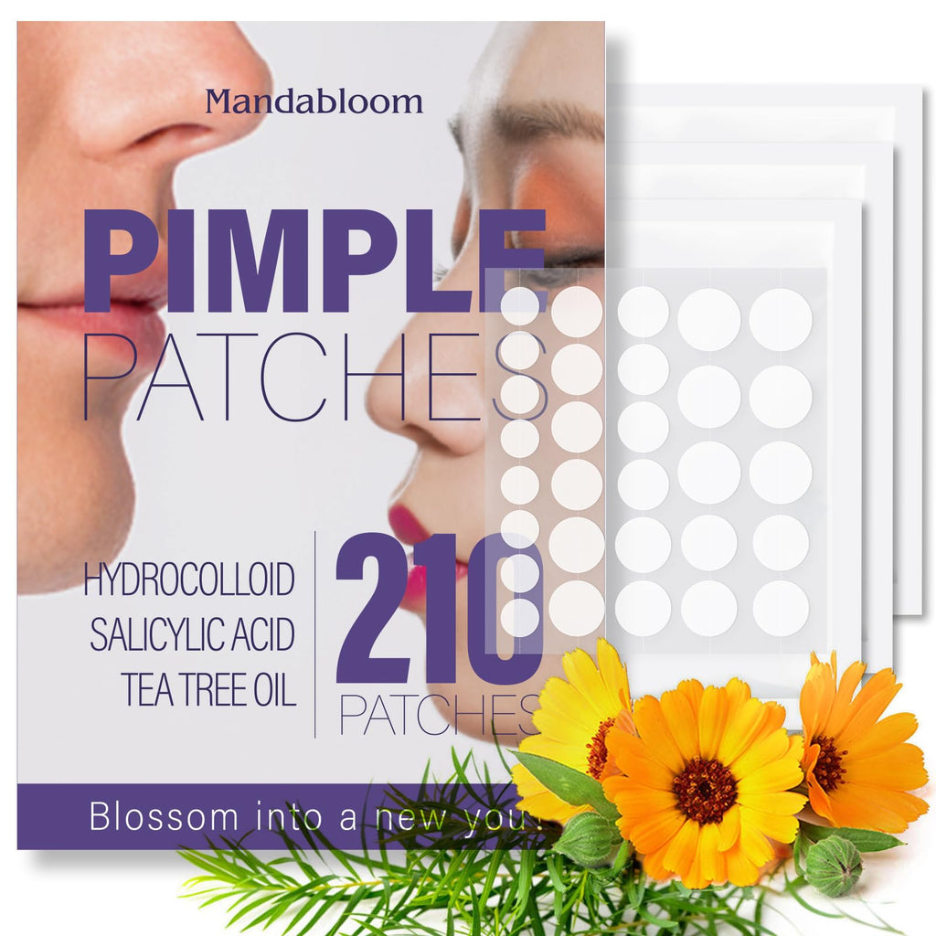 Mandabloom Acne Pimple Patches (210 Pack) – Tea Tree Oil & Salicylic Acid Hydrocolloid Dots