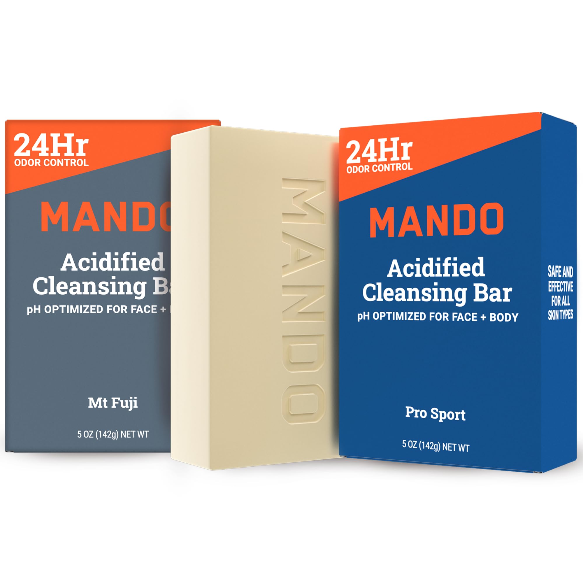 Mando 4-in-1 Acidified Cleansing Bar – 24-Hour Odor Control, Moisturizing, Pack of 2
