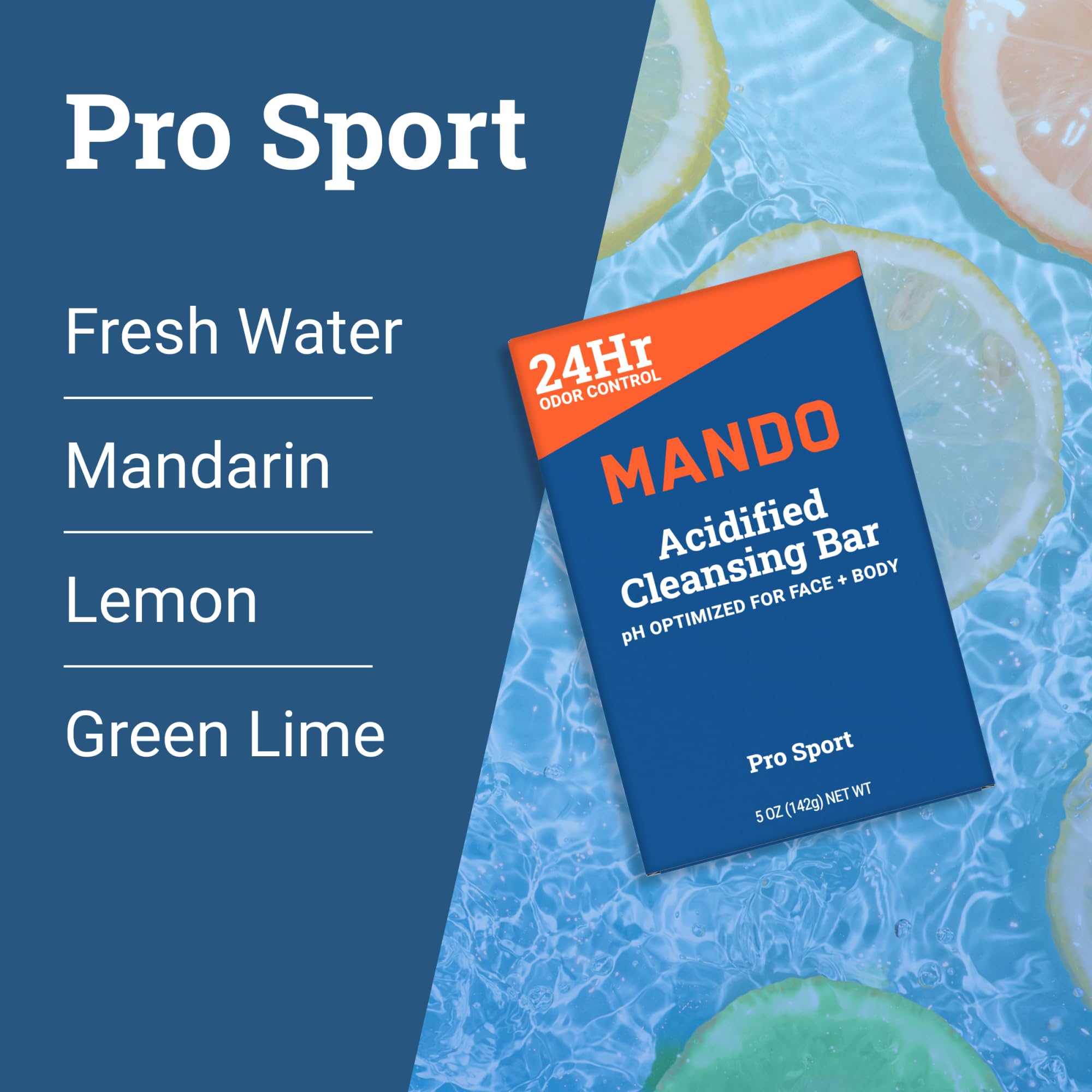 Mando Acidified Cleansing Bar - 24-Hour Odor Control, SLS-Free, Pro Sport