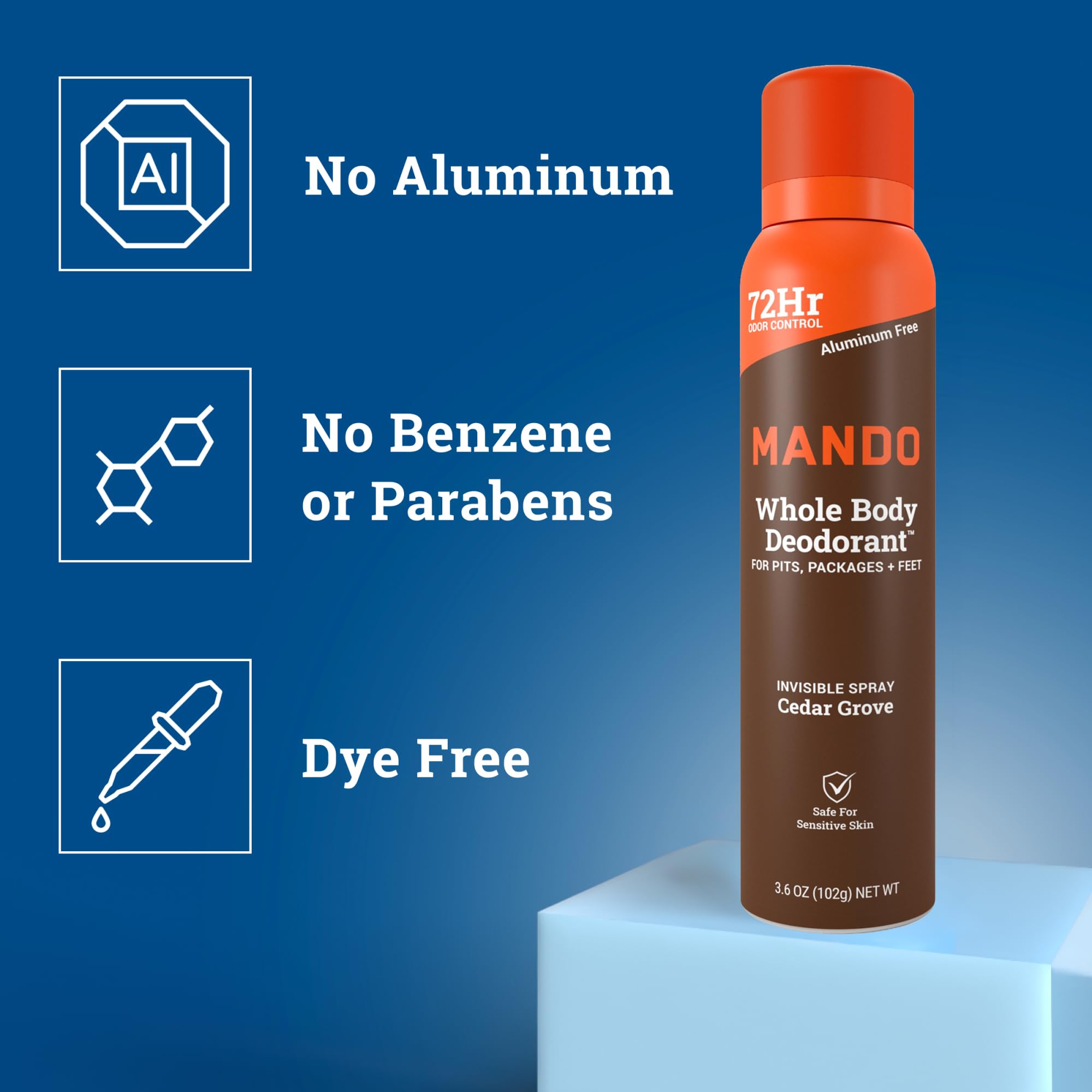 Mando Whole Body Deodorant Spray for Men – Cedar Grove – 72 Hr Odor Control (2-Pack)