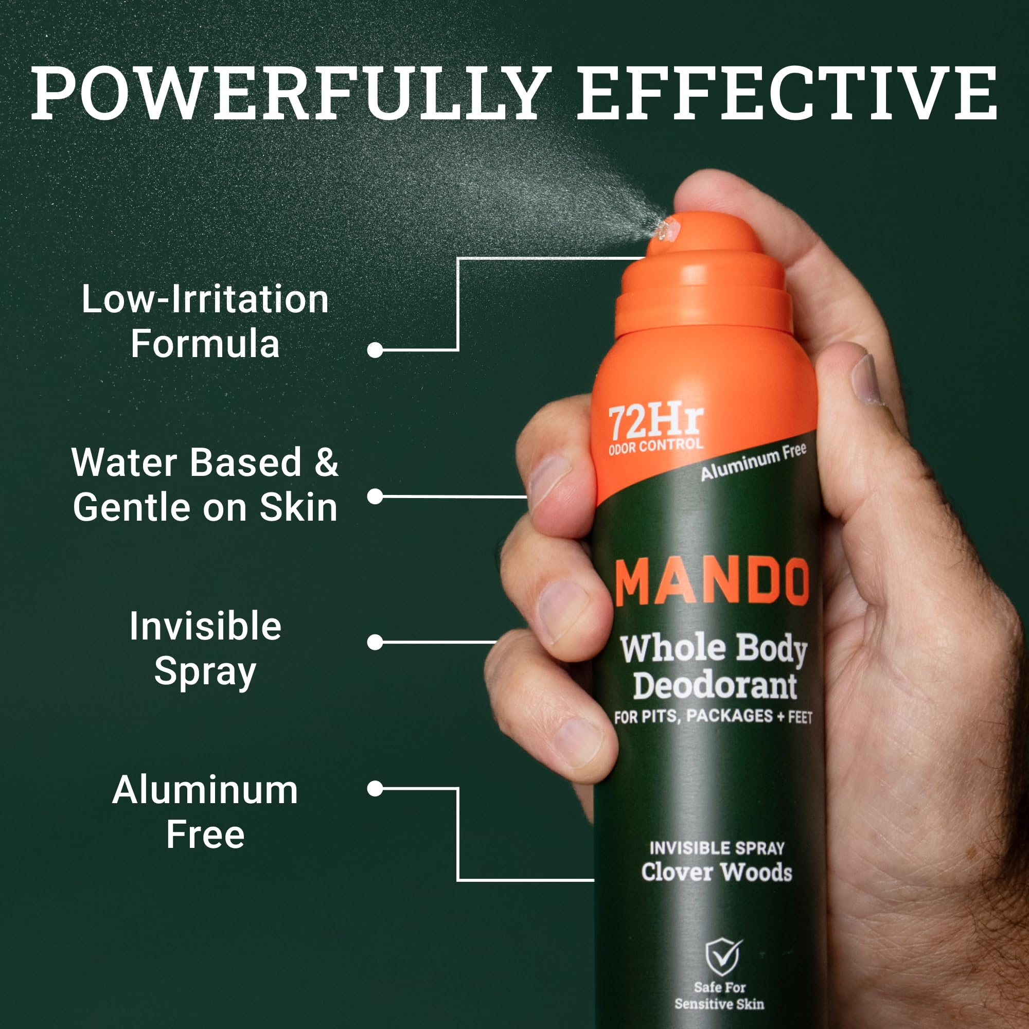 Mando Whole Body Deodorant for Men – Clover Woods Invisible Spray, 72-Hour Odor Control, Aluminum & Benzene Free