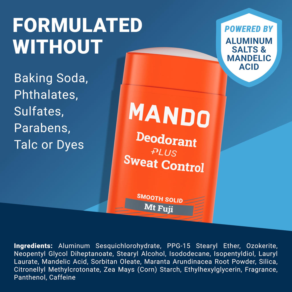 Mando Antiperspirant Deodorant for Men – Extra Strength 72-Hour Odor & Sweat Protection – Baking Soda Free – 3 Pack (Bourbon Leather, Pro Sport, Mt Fuji)