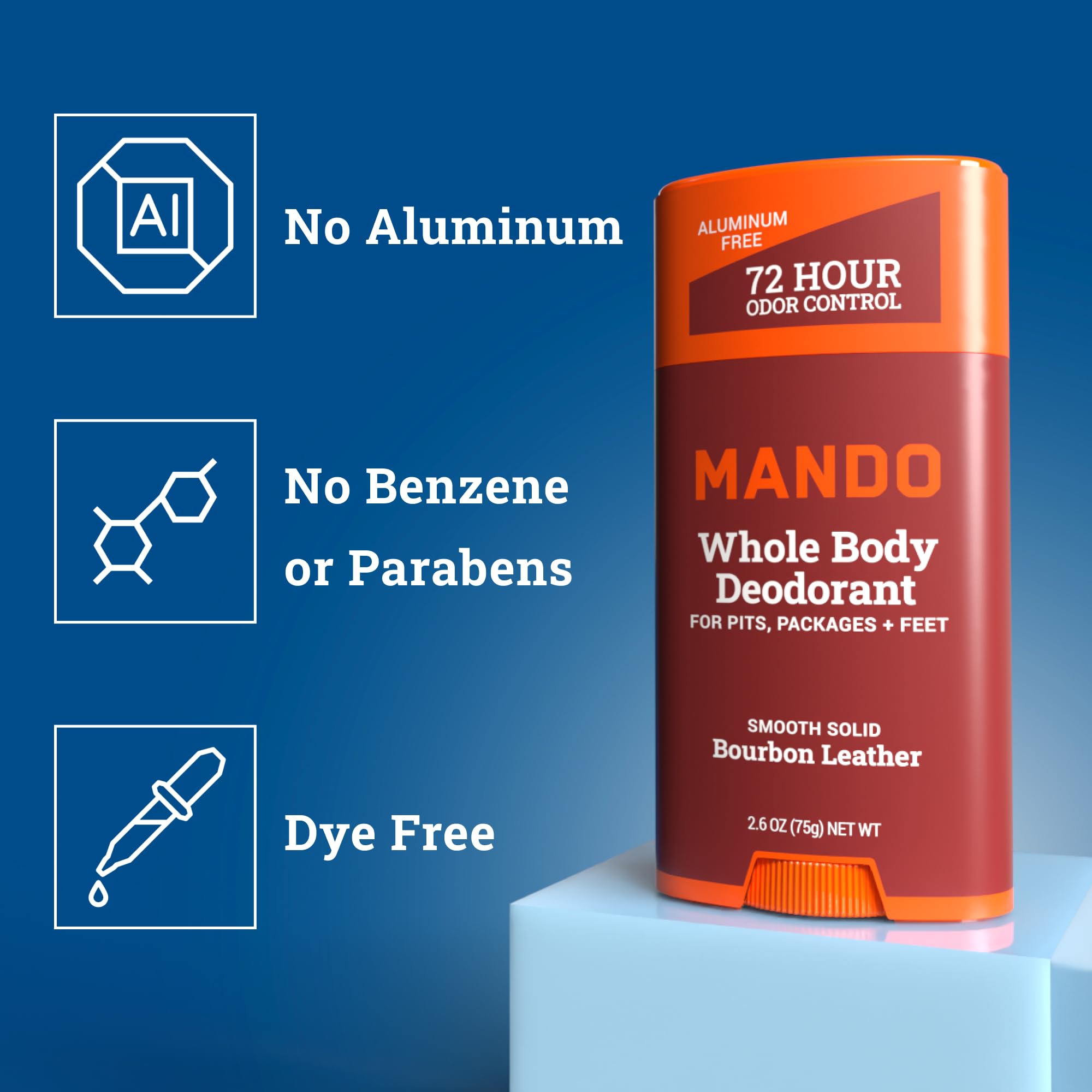 Mando Smooth Solid Stick (2.6 oz) + Acidified Body Wash (1.5 oz) – All-Day Odor Control, Bourbon Leather