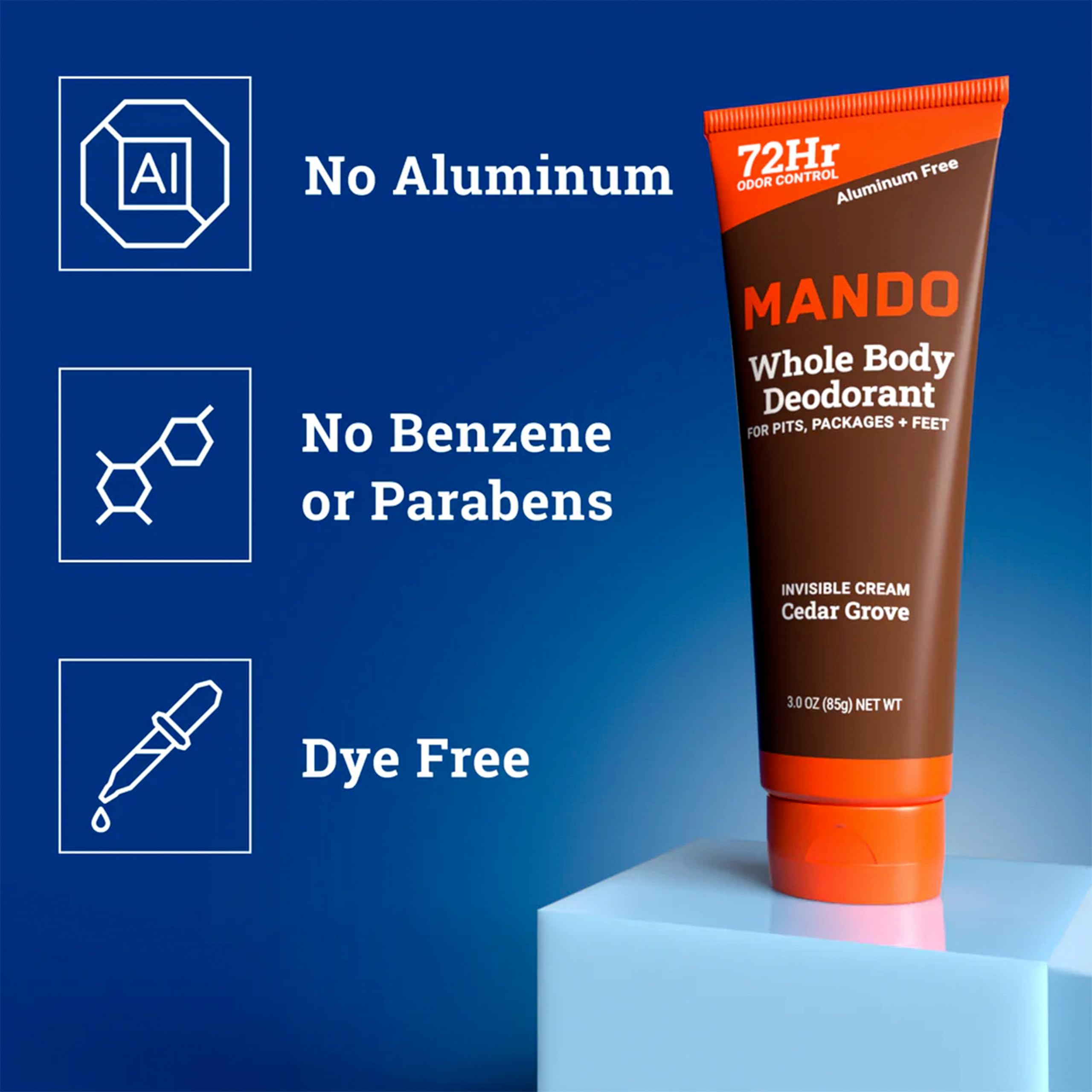 Mando Whole Body Deodorant - Cedar Grove - Aluminum-Free Invisible Cream Deodorant - 3.0 oz (Pack of 01)
