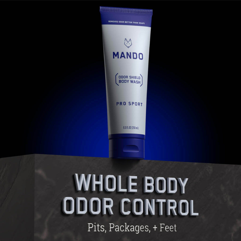 Mando Odor Shield Body Wash - 24-Hour Odor Control - SLS & Paraben Free | 8.5 oz Pro Sport