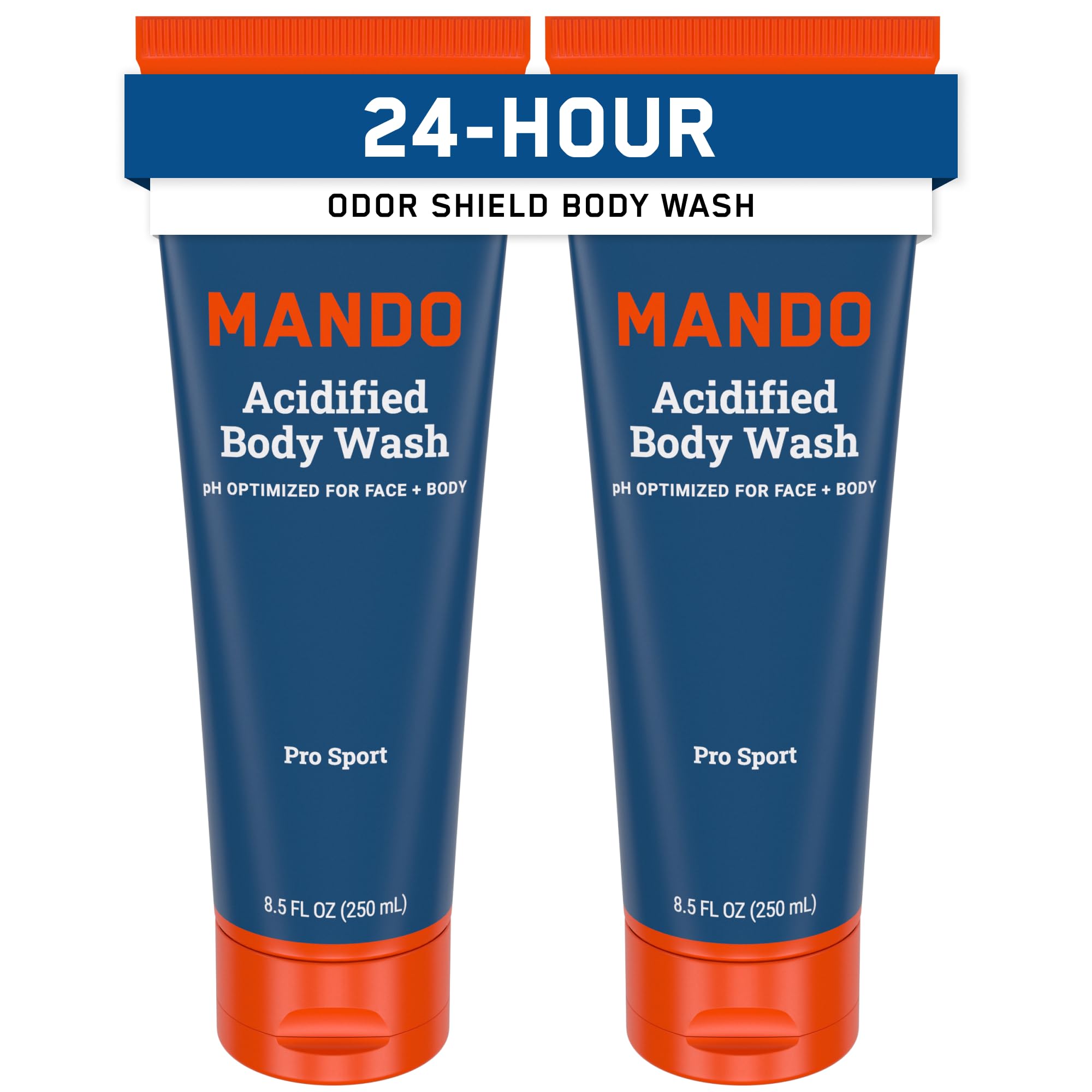 Mando Odor Shield Body Wash - 24-Hour Odor Control - SLS Free - 8.5 oz (Pack of 2) Pro Sport