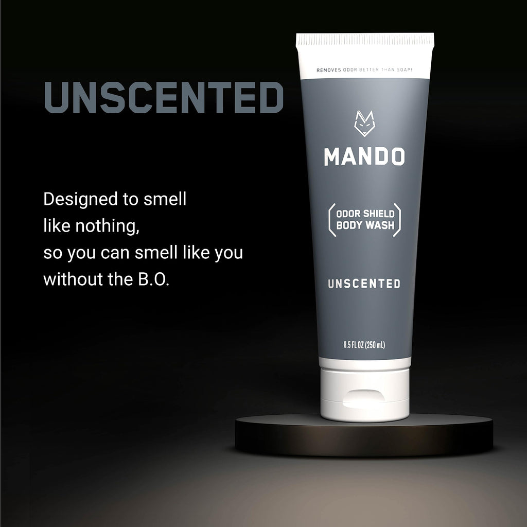 Mando Odor Shield Body Wash - 24 Hour Odor Control - Unscented, SLS & Paraben Free - 8.5 oz