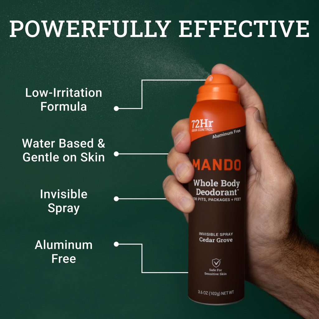 Mando Whole Body Deodorant Spray for Men – Cedar Grove – 72 Hr Odor Control (2-Pack)