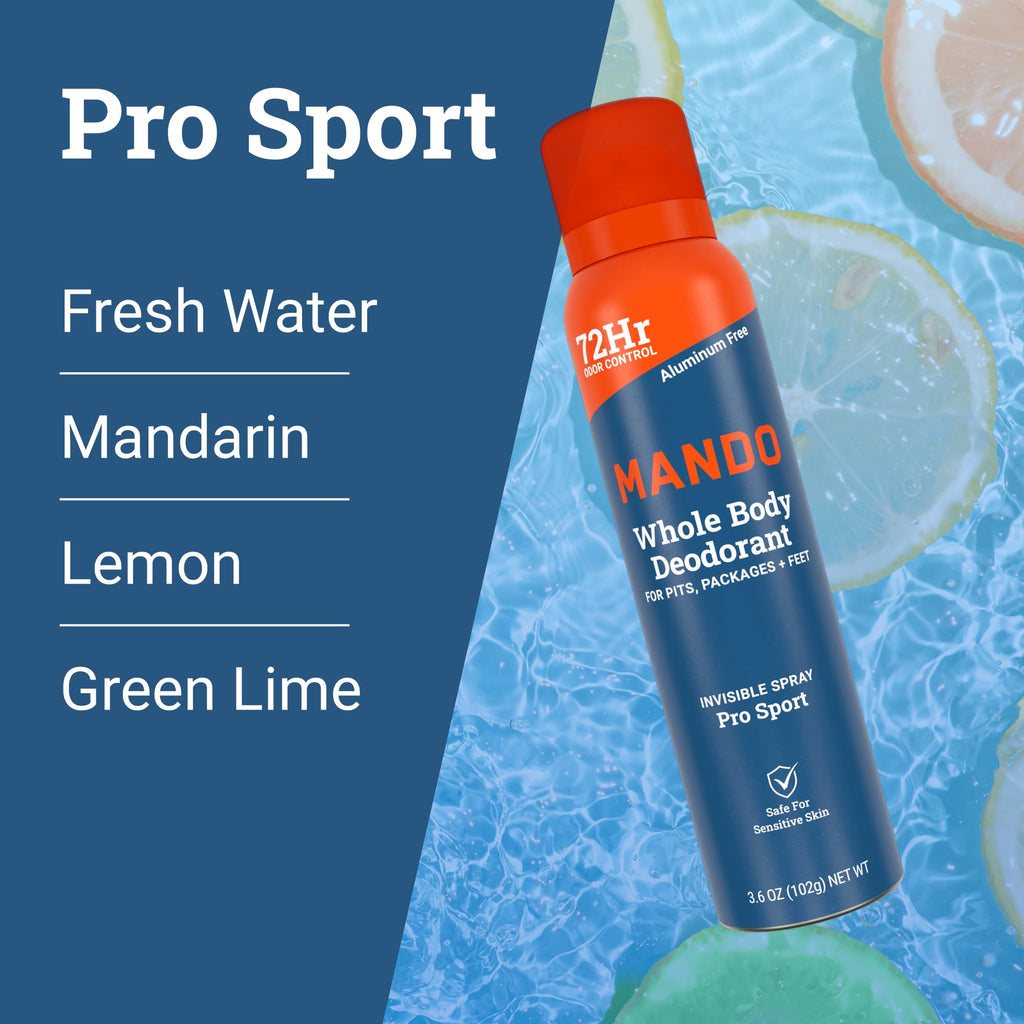 Mando Pro Sport Whole Body Deodorant for Men | Invisible Spray, 72-Hour Odor Control