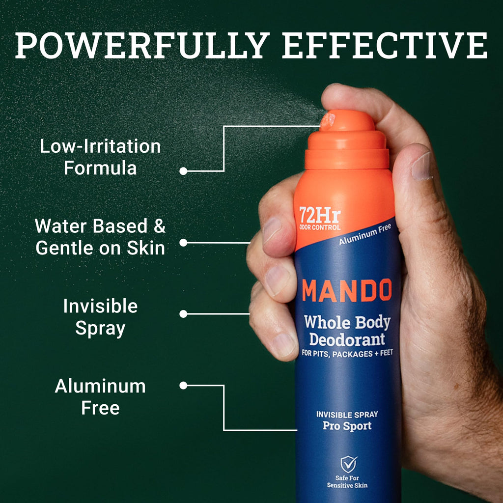 Mando Pro Sport Whole Body Deodorant for Men | Invisible Spray, 72-Hour Odor Control