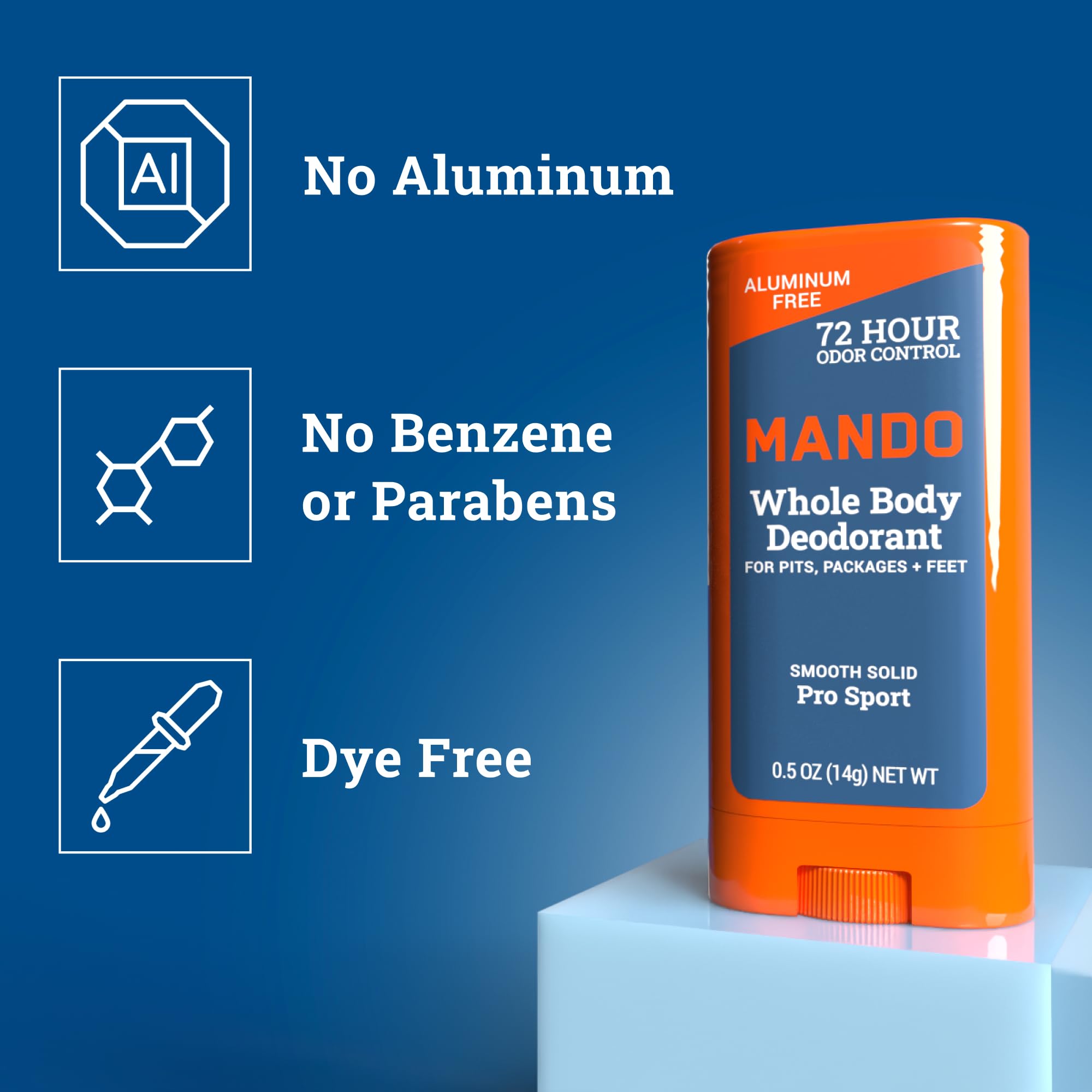 Mando Whole Body Deodorant Mini Trio – Solid Stick, Invisible Cream & Spray – 72HR Odor Control – Aluminum & Baking Soda Free – Pro Sport Scent