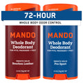 Mando Whole Body Deodorant for Men – Aluminum & Baking Soda Free, 72-Hour Odor Control (2x2.6 oz) Bourbon Leather & Pro Sport