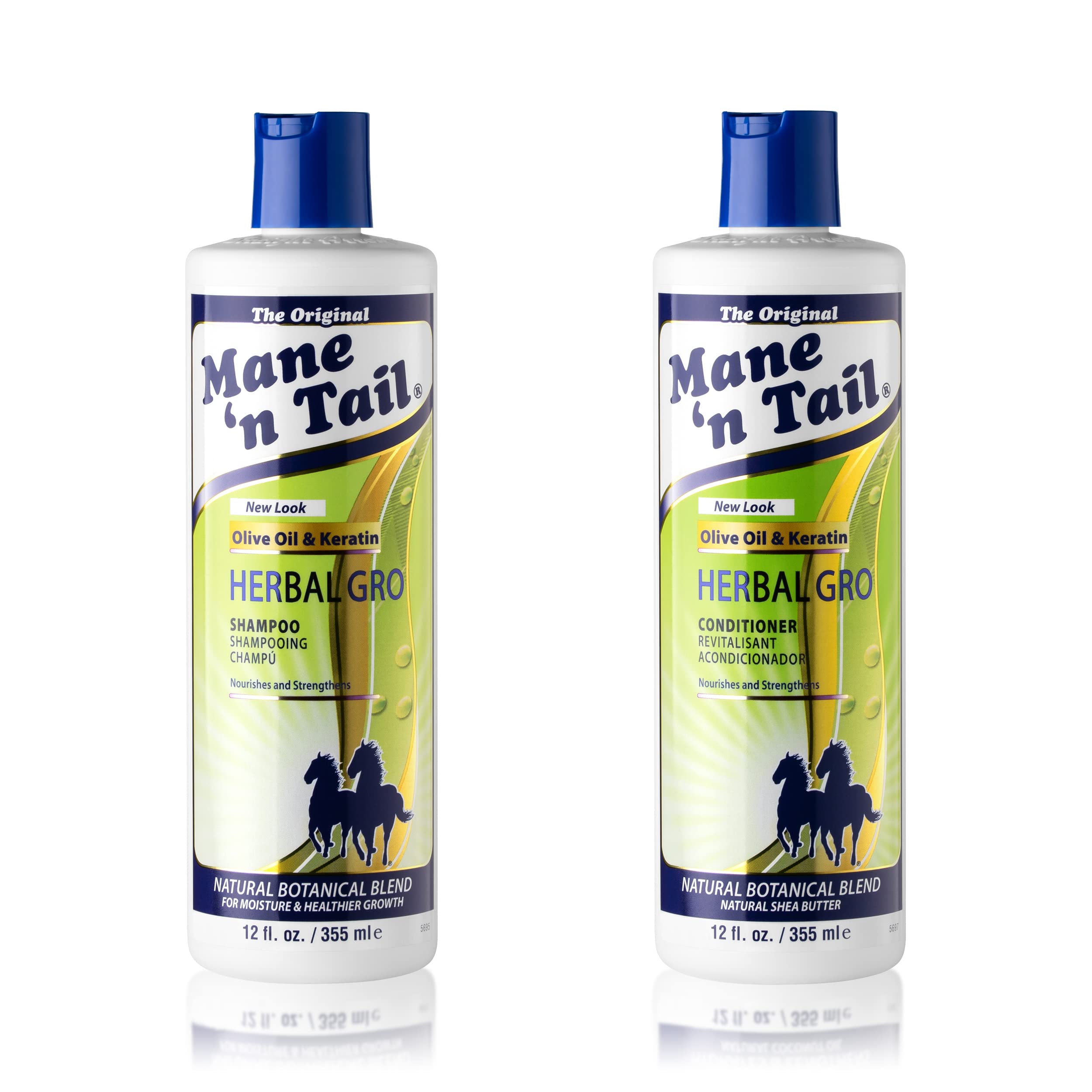 Mane 'n Tail Herbal Gro Shampoo + Conditioner – Olive Oil Complex for Stronger, Nourished Hair (12 oz Each)