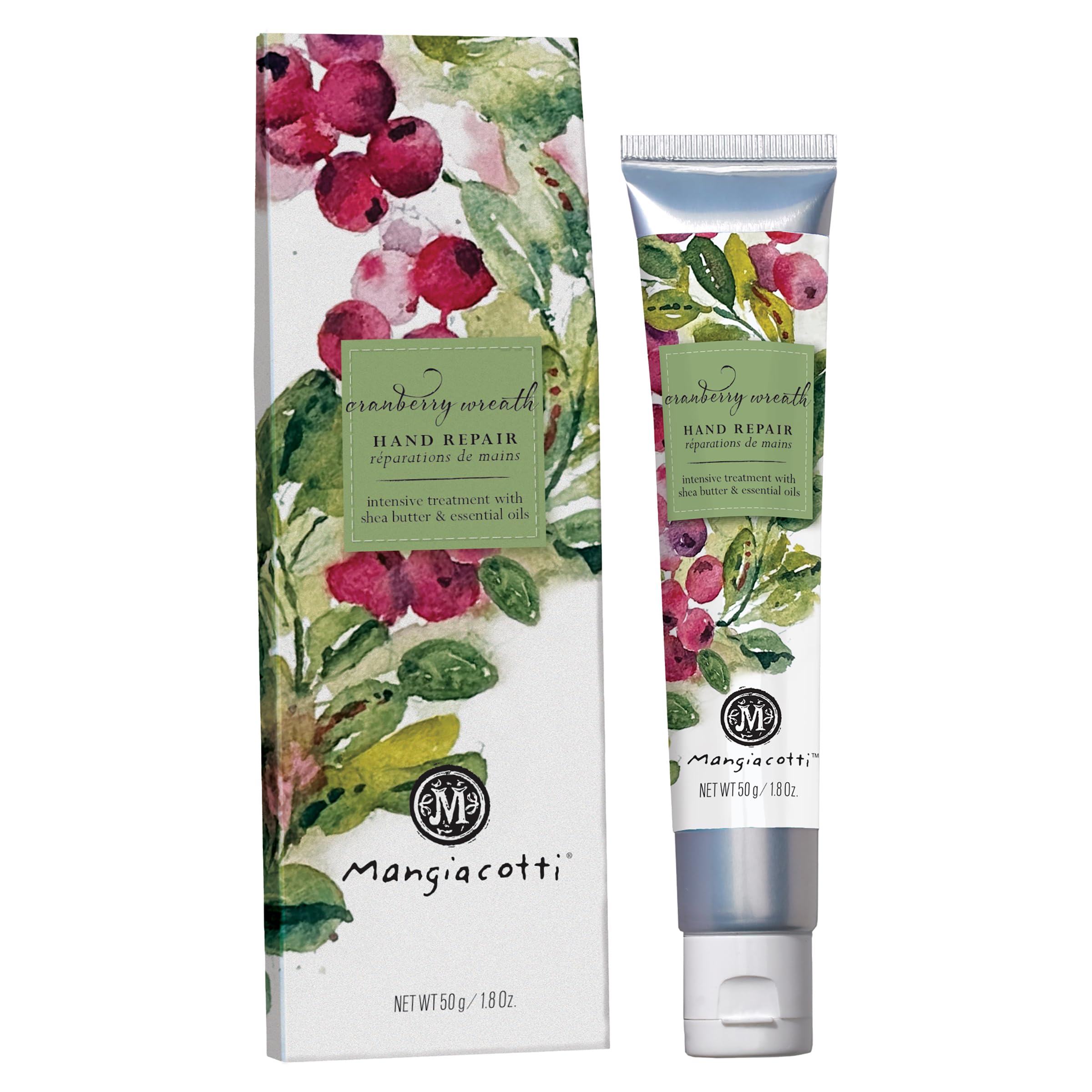 Mangiacotti Hand Repair Cream – Shea Butter & Chamomile, 1.8 oz, Cranberry Wreath, Made in USA