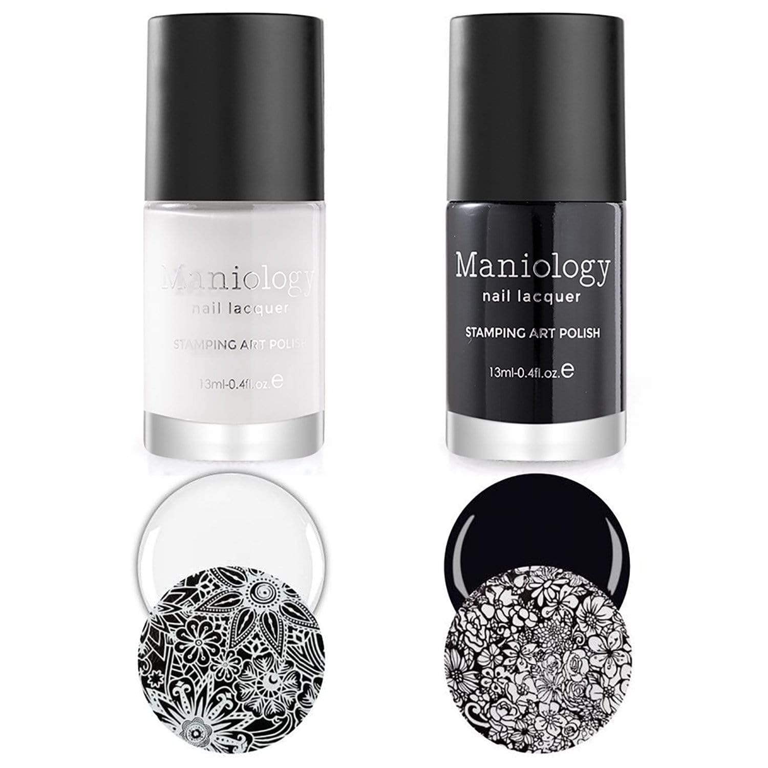 Maniology Black & White Duo Stamping Polish Set – 13ml, 5-Free, Bold Nail Art