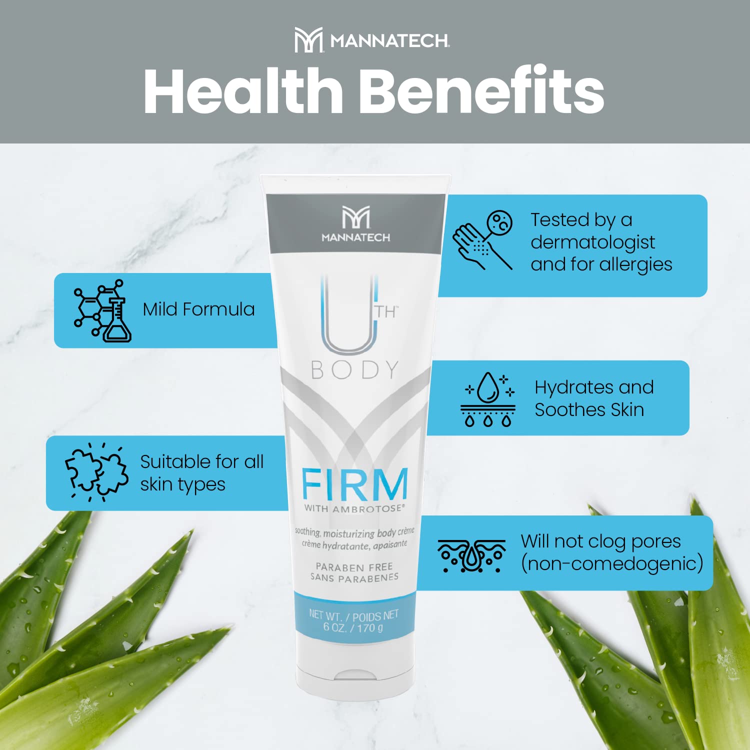 Mannatech Firm with Ambrotose Moisturizing Body Cream – 6oz, Paraben-Free for All Skin Types