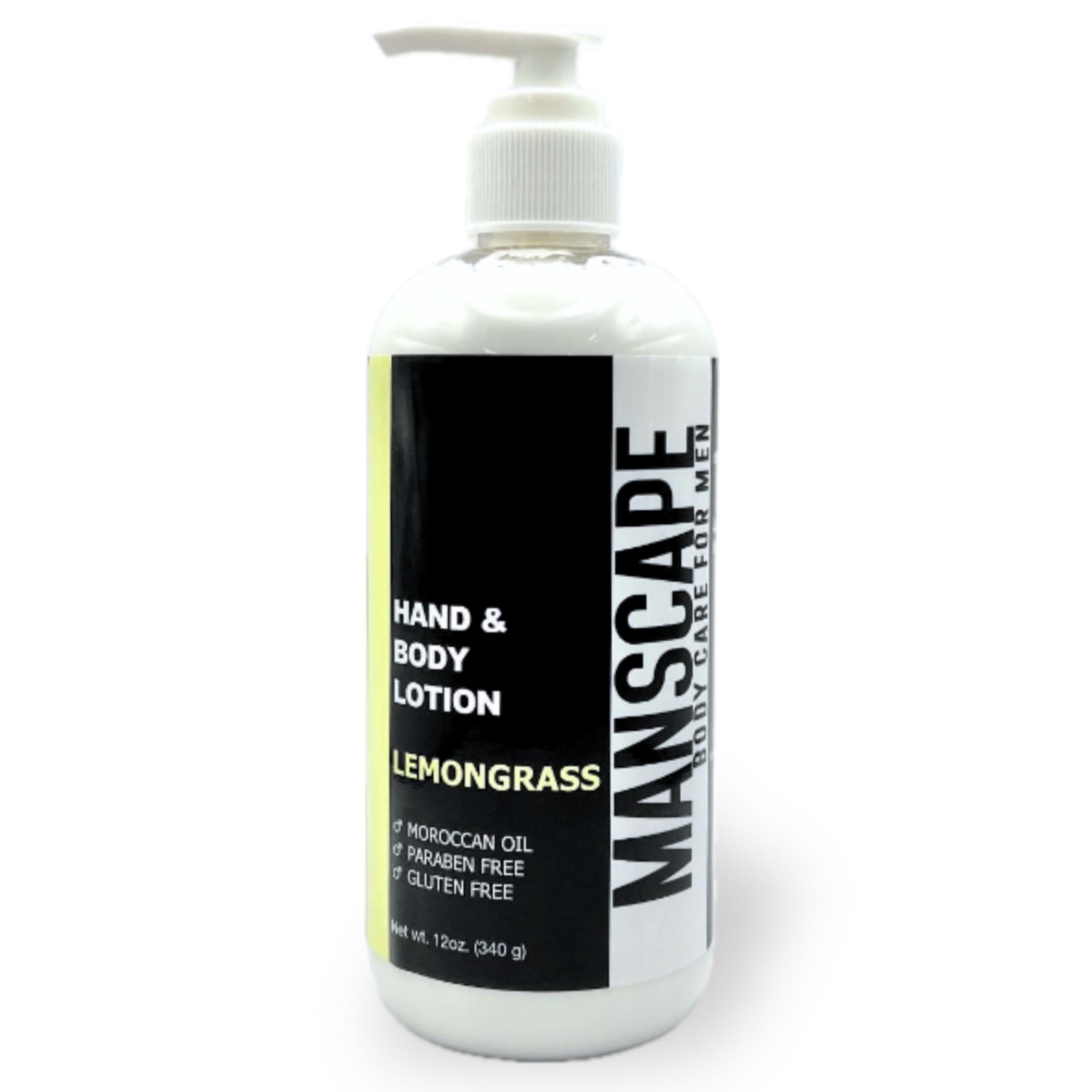 MANSCAPE Hand and Body Lotion | Paraben-Free, Moroccan Argan Oil, Lemongrass | 12 oz