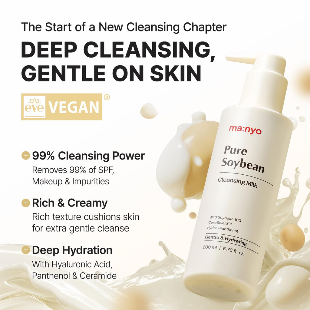 MANYO Pure Soybean Cleansing Milk — Hydrating Milky Cleanser for Dry, Sensitive Skin | 6.76 fl oz / 200 ml