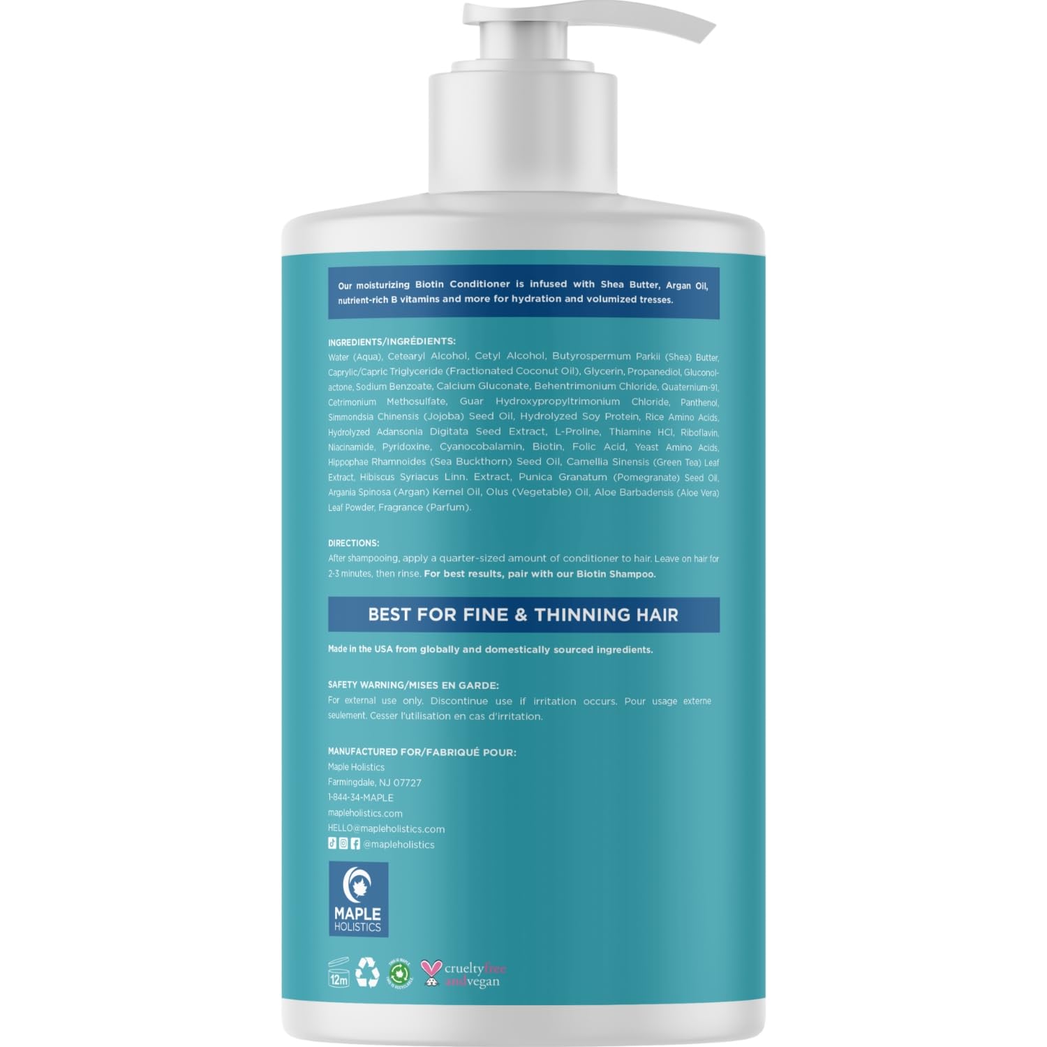 Maple Holistics Biotin Conditioner for Thinning Hair – Volumizing, Sulfate-Free, 25 fl oz
