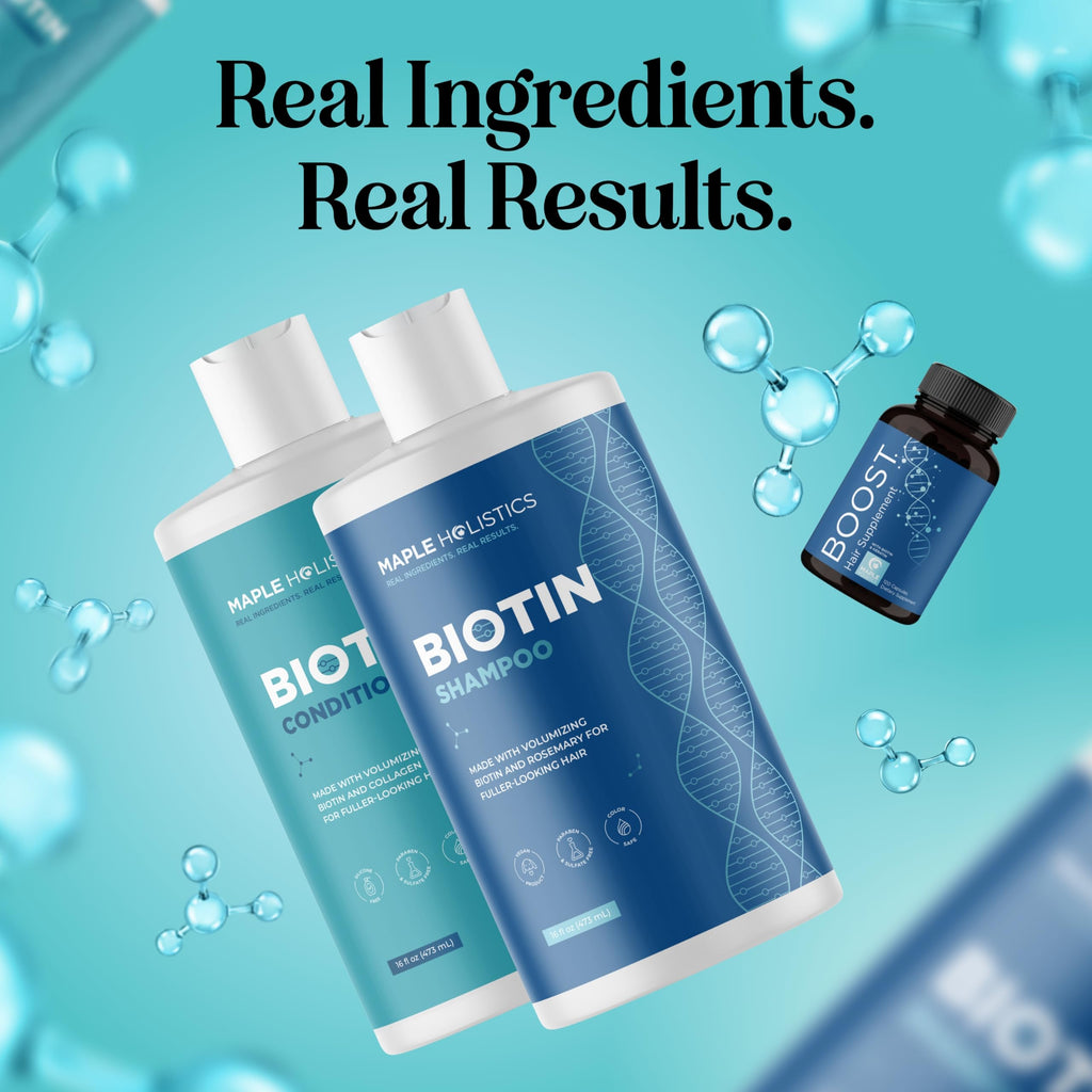 Maple Holistics Biotin Hair Growth Treatment Set — Sulfate-Free Shampoo & Conditioner + Hair Growth Supplement (2 Month Supply)
