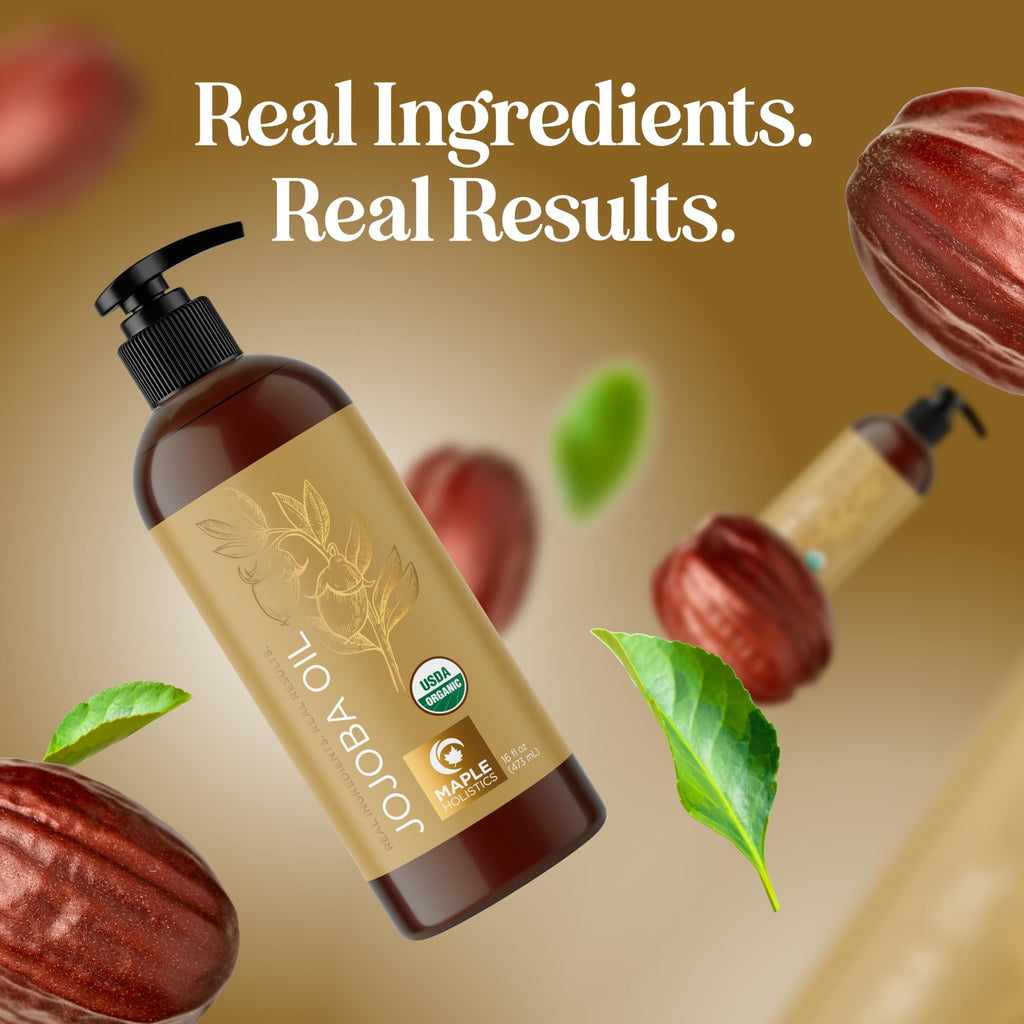 Maple Holistics Organic Jojoba Oil – Cold Pressed, 100% Pure, Skin, Hair & Nails Carrier Oil
