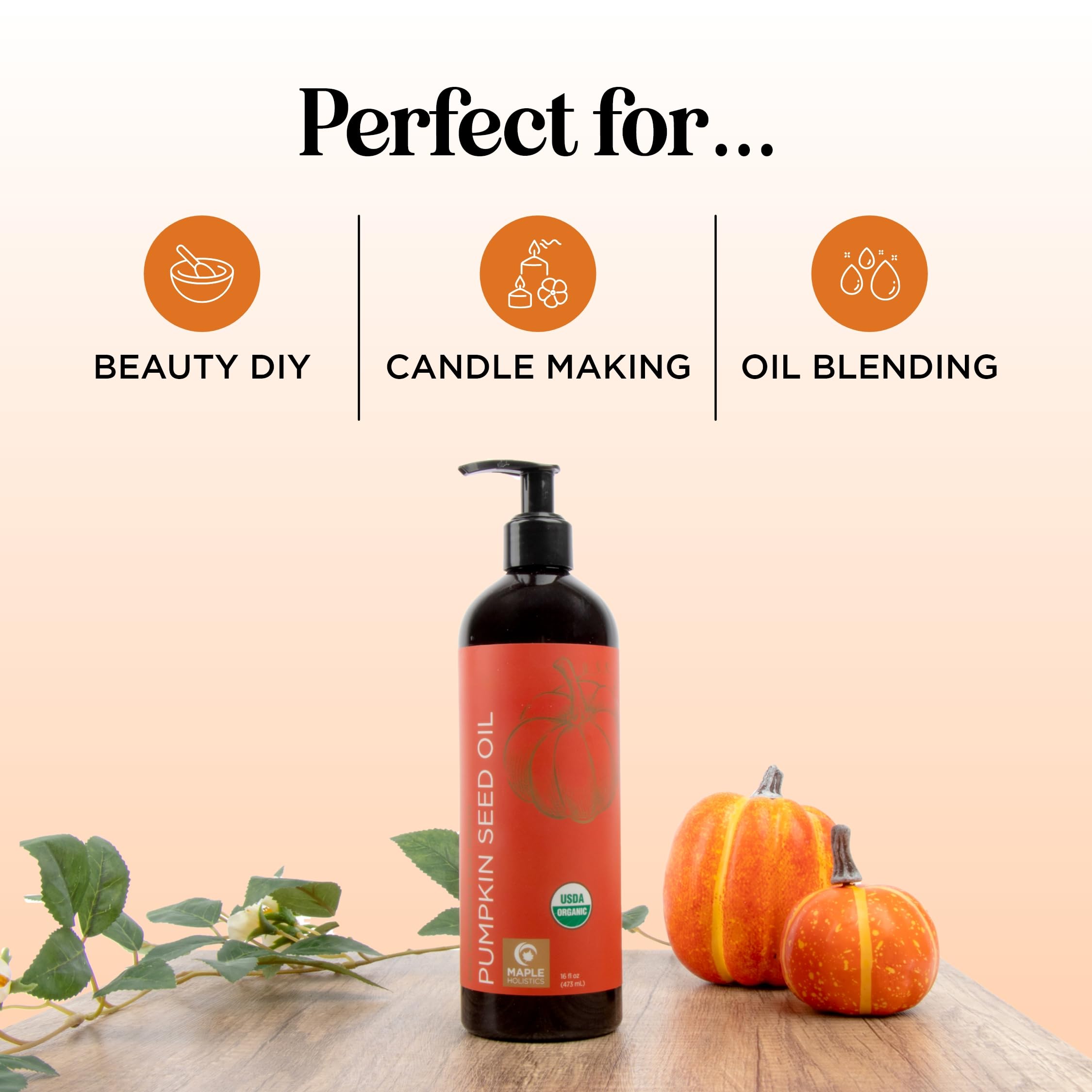Maple Holistics Pumpkin Seed Oil Organic Certified - 100% Pure Virgin Cold-Pressed Hair & Face Oil (16oz)