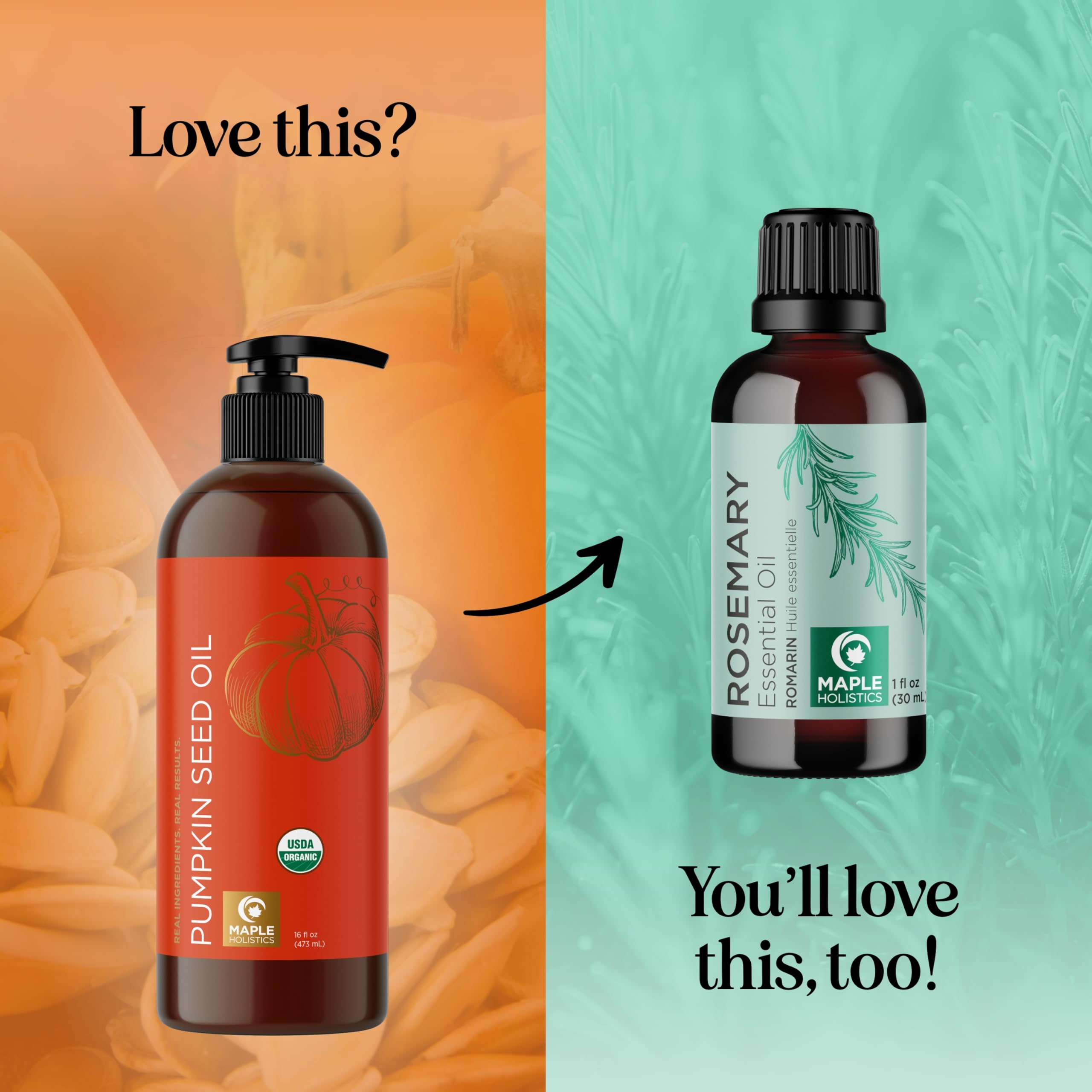 Maple Holistics Pumpkin Seed Oil Organic Certified - 100% Pure Virgin Cold-Pressed Hair & Face Oil (16oz)