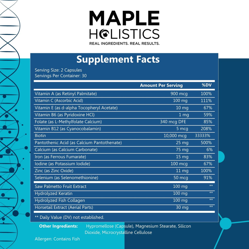 Maple Holistics Biotin 10000mcg & Collagen Hair Growth Supplement for Women & Men